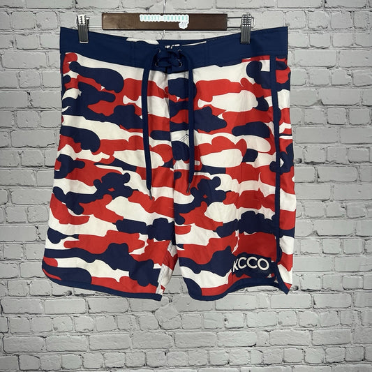 The Chive Red White Blue KCCO 4 Way Stretch Unlined Swim Trunks Board Shorts 32
