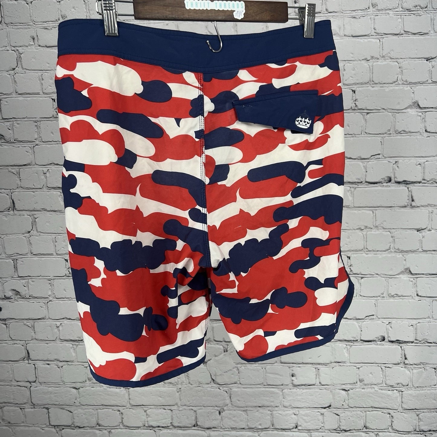 The Chive Red White Blue KCCO 4 Way Stretch Unlined Swim Trunks Board Shorts 32