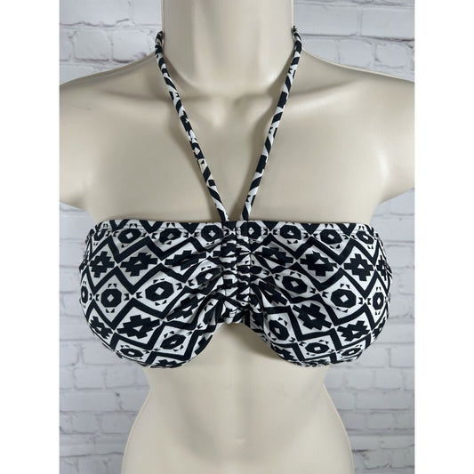 OP Swim Bikini Top Black White Halter Tie Removable Padding Wire Free Size XL