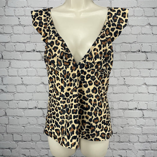 NWT Beachsissi Brown Leopard Ruffle Adjustable Straps Lined Swimsuit Top Size XL