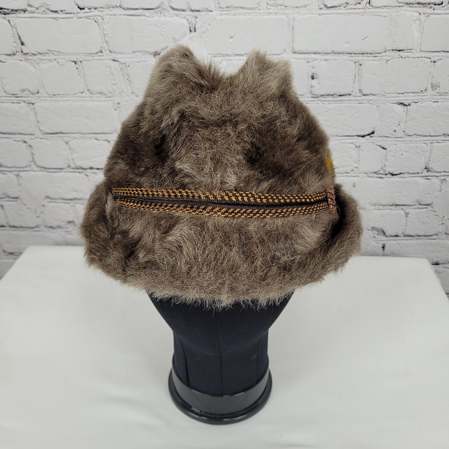 VTG Union Made Brown Faux Fur Bavarian Cap Alps Quilted Liner Winter Hat  XL