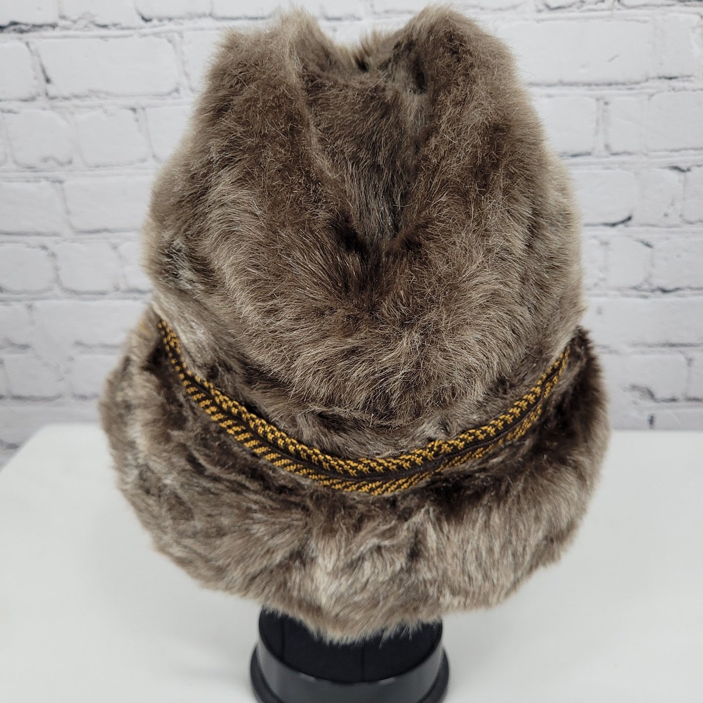 VTG Union Made Brown Faux Fur Bavarian Cap Alps Quilted Liner Winter Hat  XL