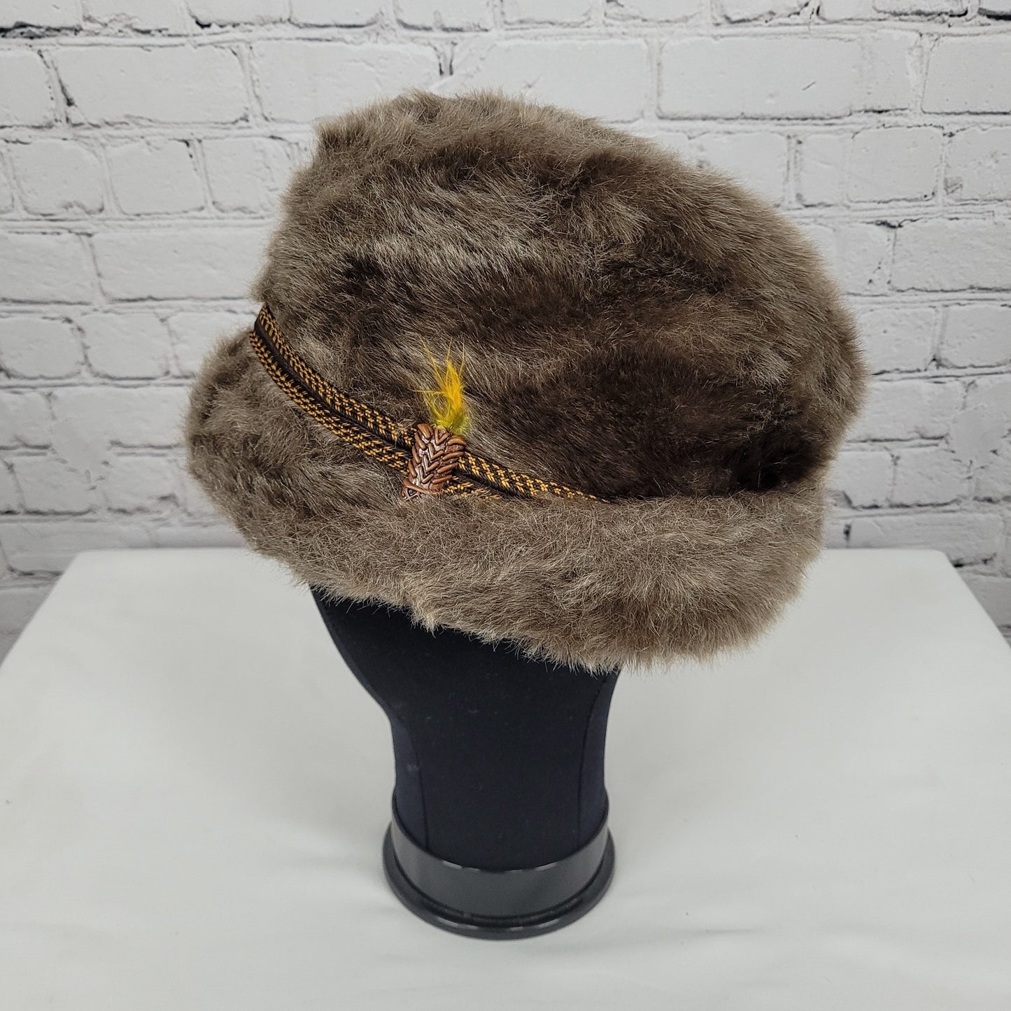 VTG Union Made Brown Faux Fur Bavarian Cap Alps Quilted Liner Winter Hat  XL