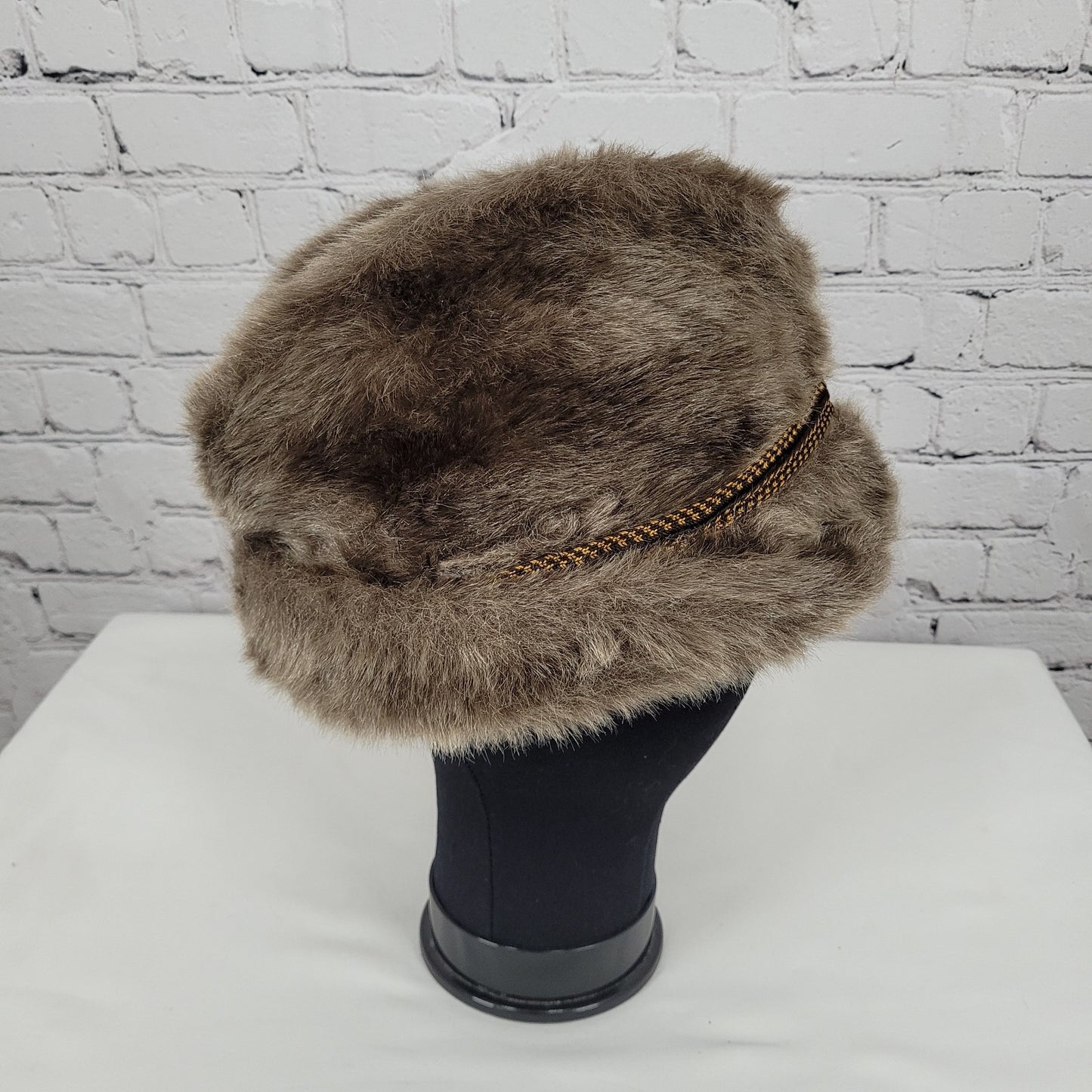 VTG Union Made Brown Faux Fur Bavarian Cap Alps Quilted Liner Winter Hat  XL