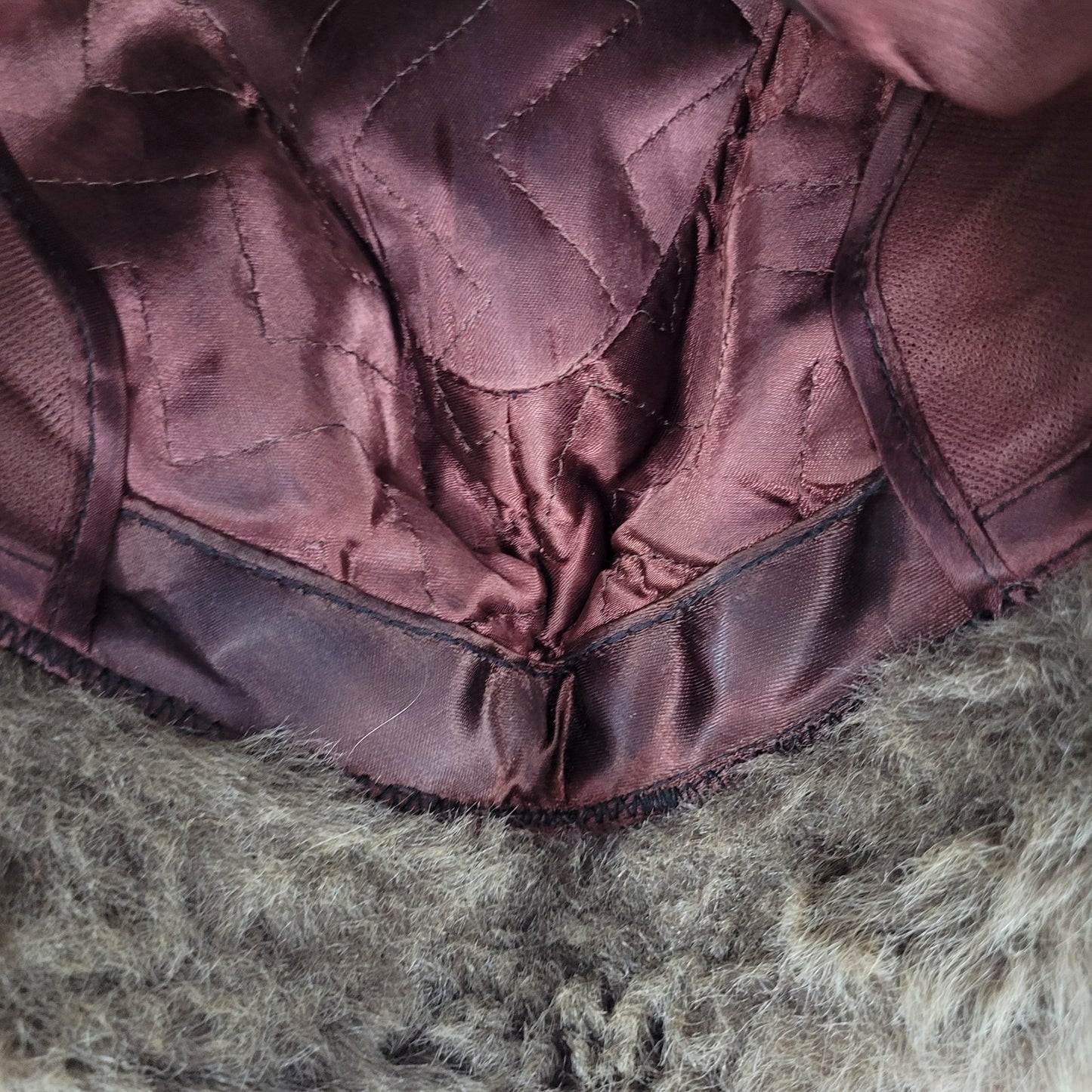 VTG Union Made Brown Faux Fur Bavarian Cap Alps Quilted Liner Winter Hat  XL