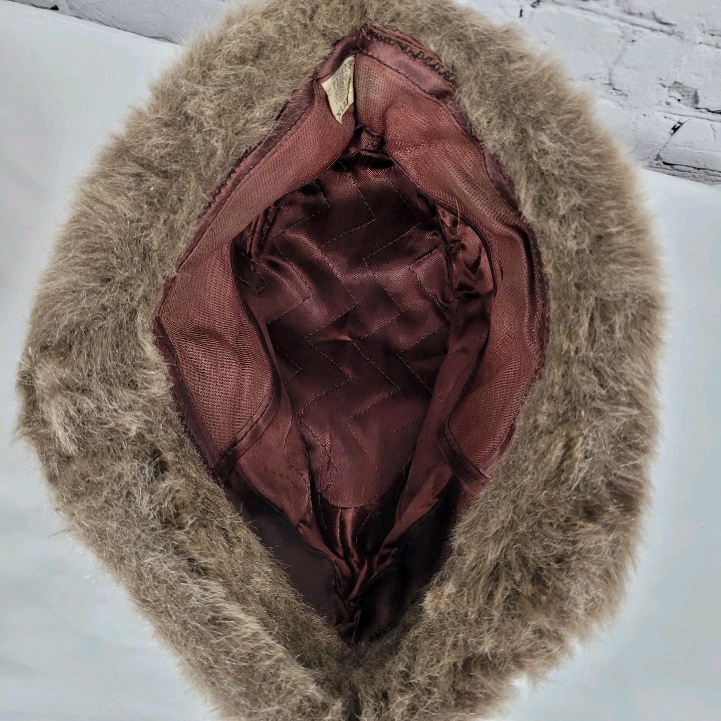 VTG Union Made Brown Faux Fur Bavarian Cap Alps Quilted Liner Winter Hat  XL