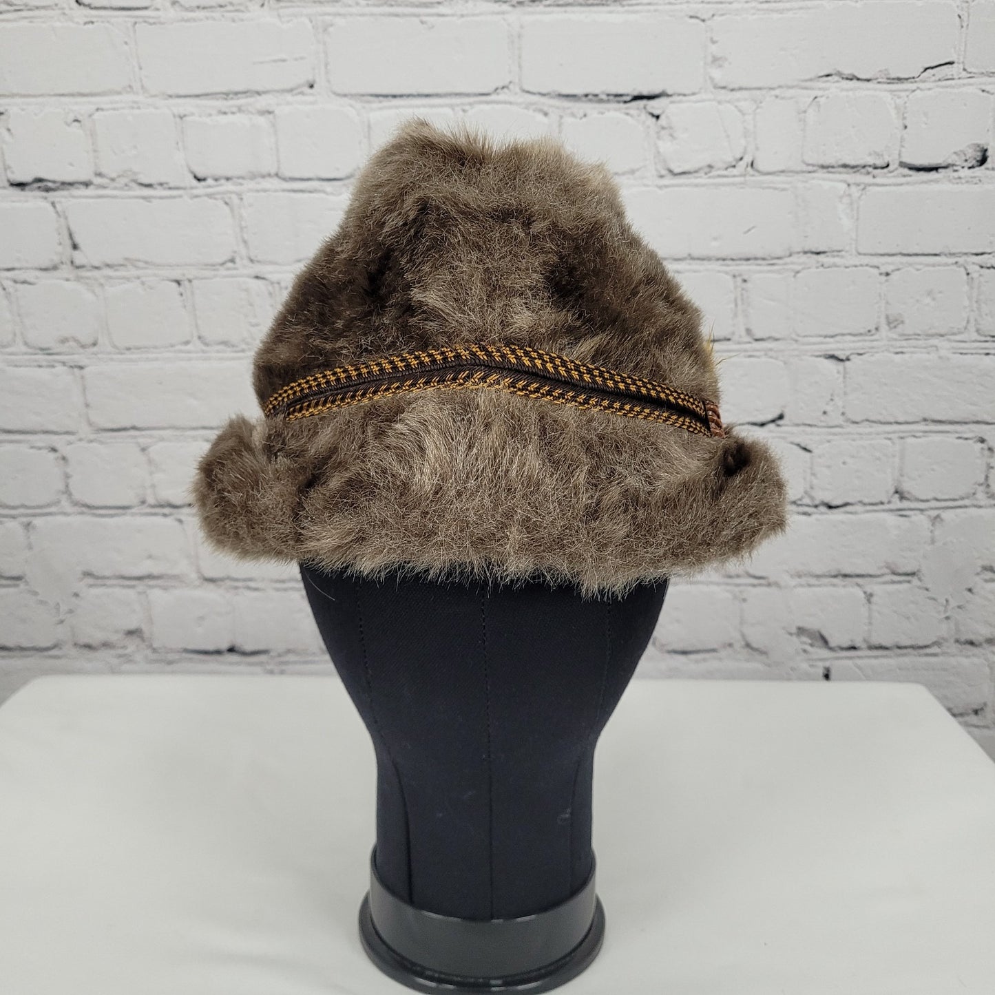 VTG Union Made Brown Faux Fur Bavarian Cap Alps Quilted Liner Winter Hat  XL