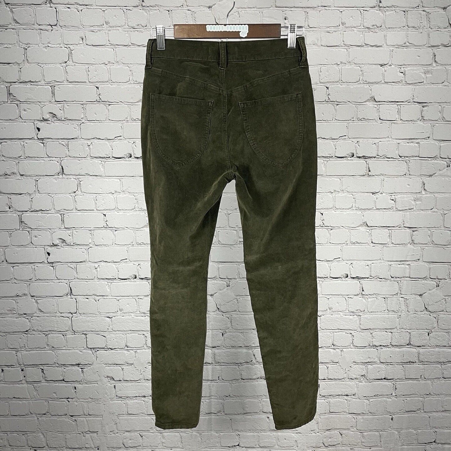 We The Free Green Velvety Corduroy Skinny Hi-Rise Pants Stretch Size 25 (26x27)
