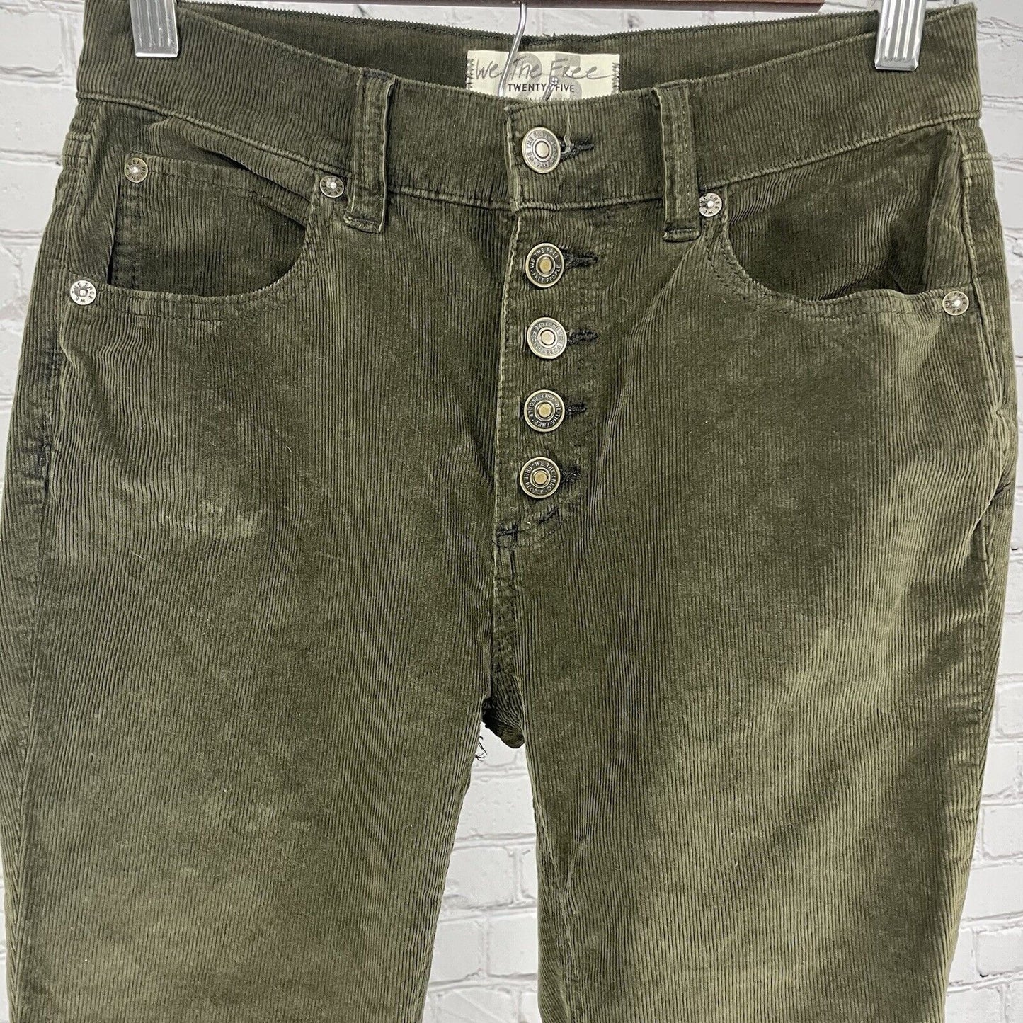 We The Free Green Velvety Corduroy Skinny Hi-Rise Pants Stretch Size 25 (26x27)