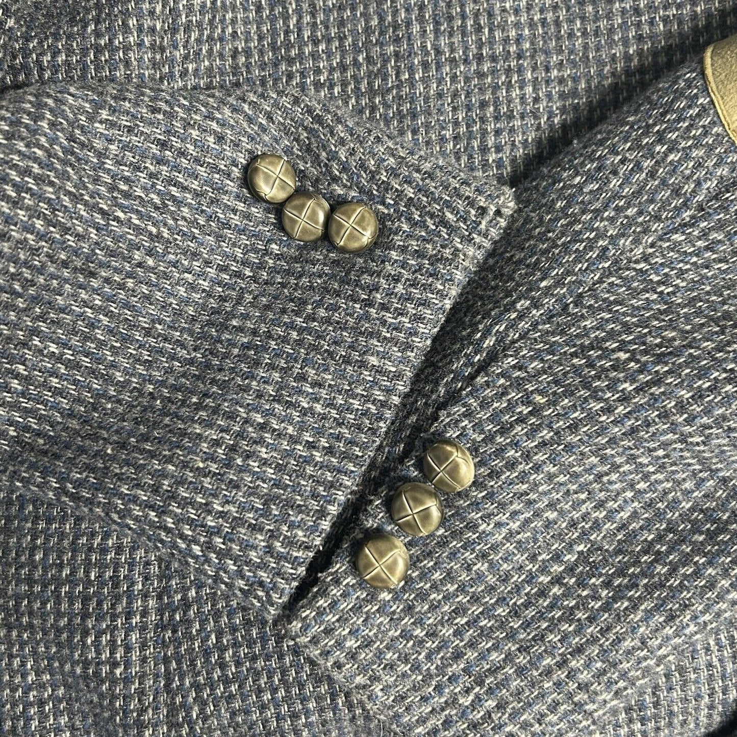 VTG John Peel Ltd Gray Blue Shepherds Check Elbow Patch Sport Coat Size 44