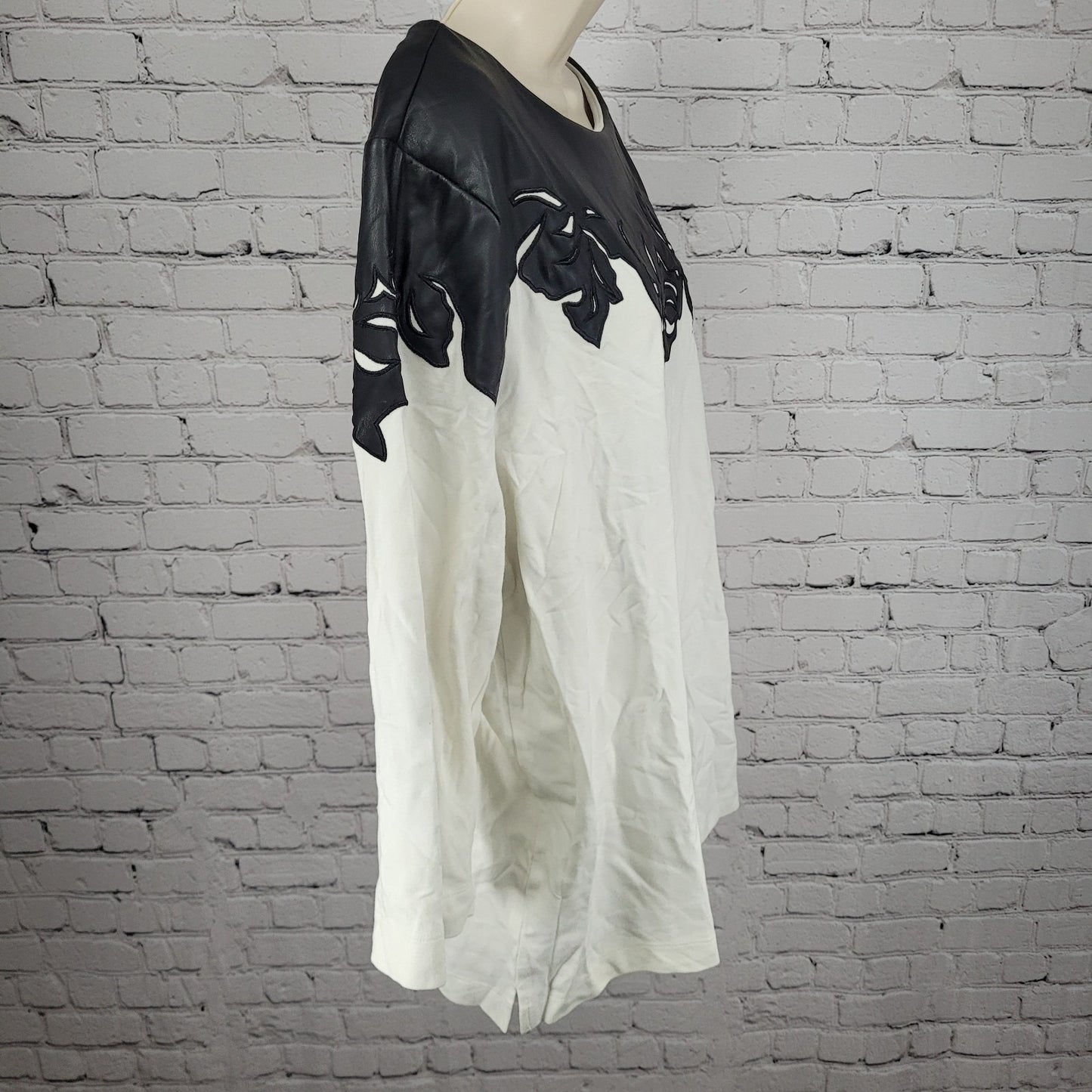 Chico's Black White Faux Leather Accent Stretch 3/4 Sleeve Top 4 US XXL
