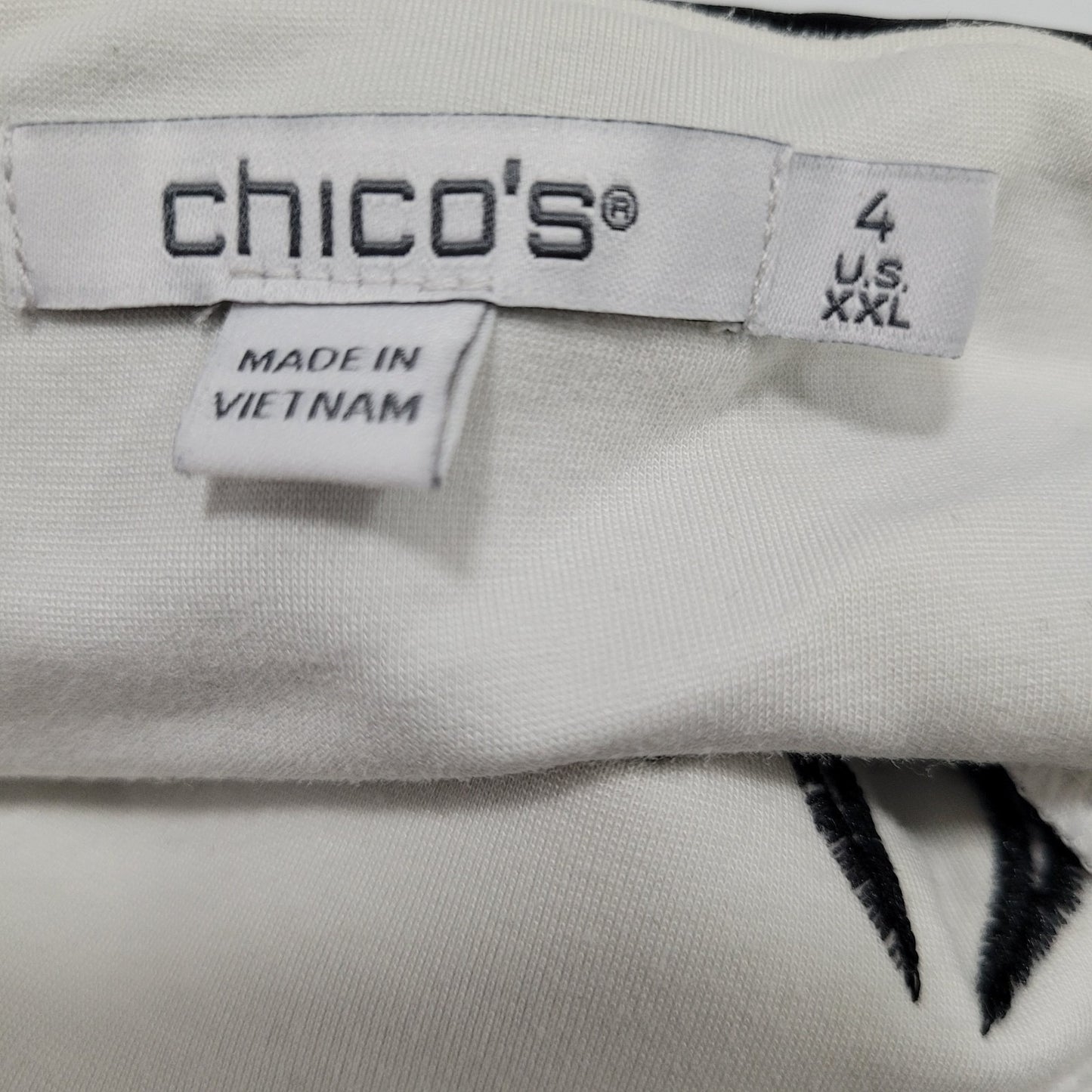 Chico's Black White Faux Leather Accent Stretch 3/4 Sleeve Top 4 US XXL