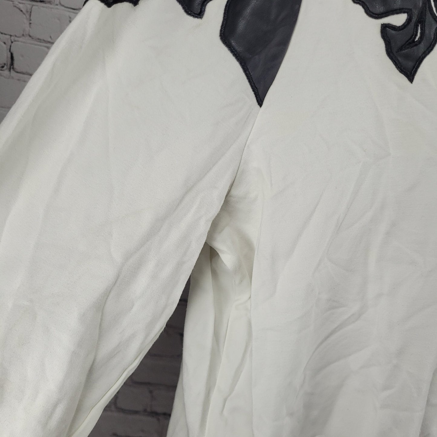 Chico's Black White Faux Leather Accent Stretch 3/4 Sleeve Top 4 US XXL