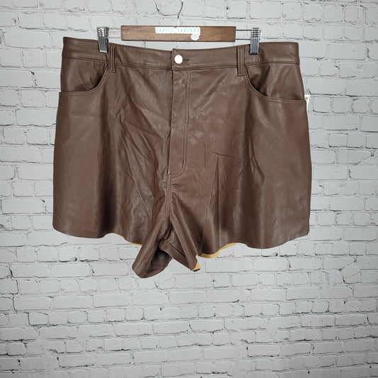 NWT And Now This Brown Vegan Faux Leather High Rise Shorts 18W (36x4.5)