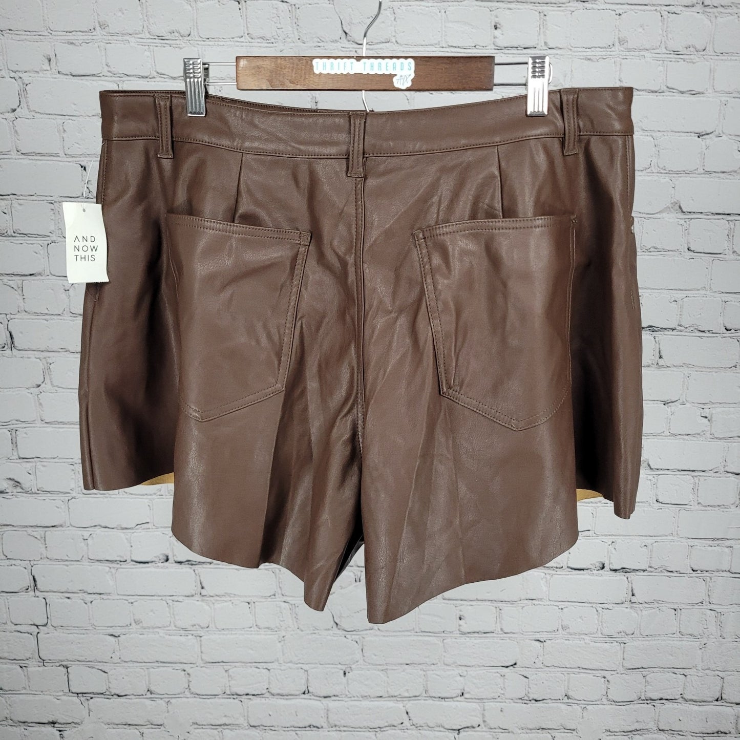 NWT And Now This Brown Vegan Faux Leather High Rise Shorts 18W (36x4.5)