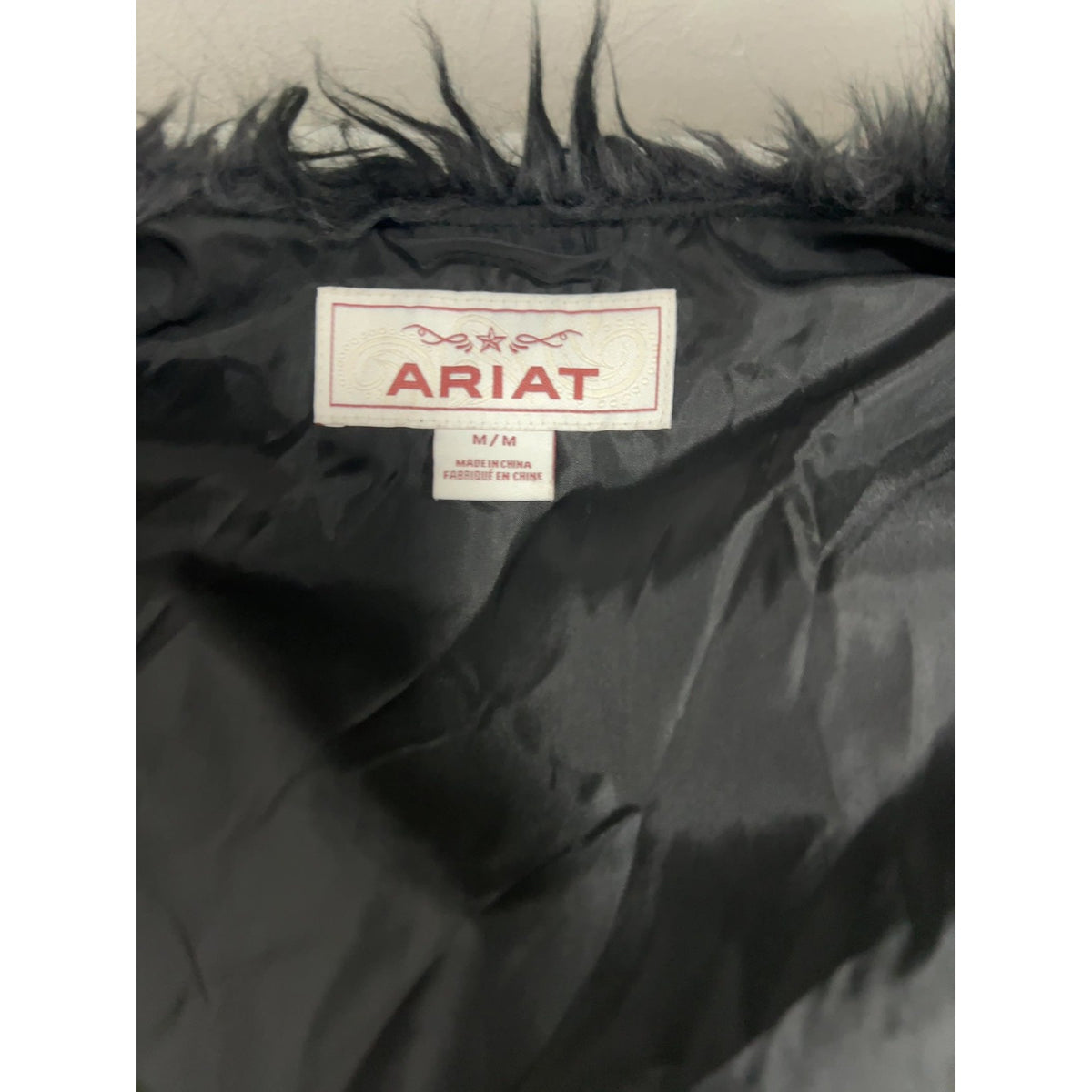 Ariat Black Shaggy Faux Fur Lined Hook and Eye Western Rodeo Vest Women's M