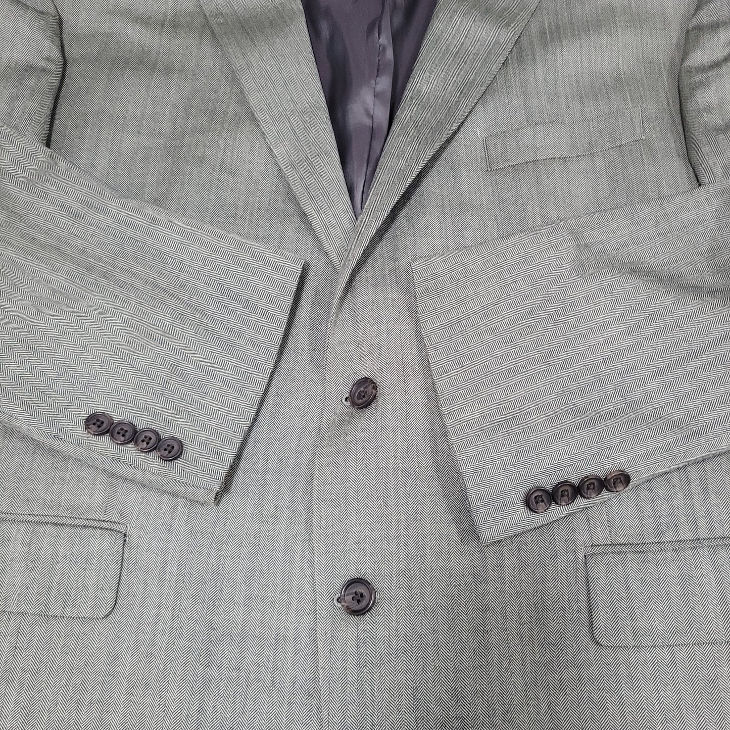 Lauren Ralph Lauren Grey Silk Wool Herringbone 2 Button Blazer Sport Coat 48R