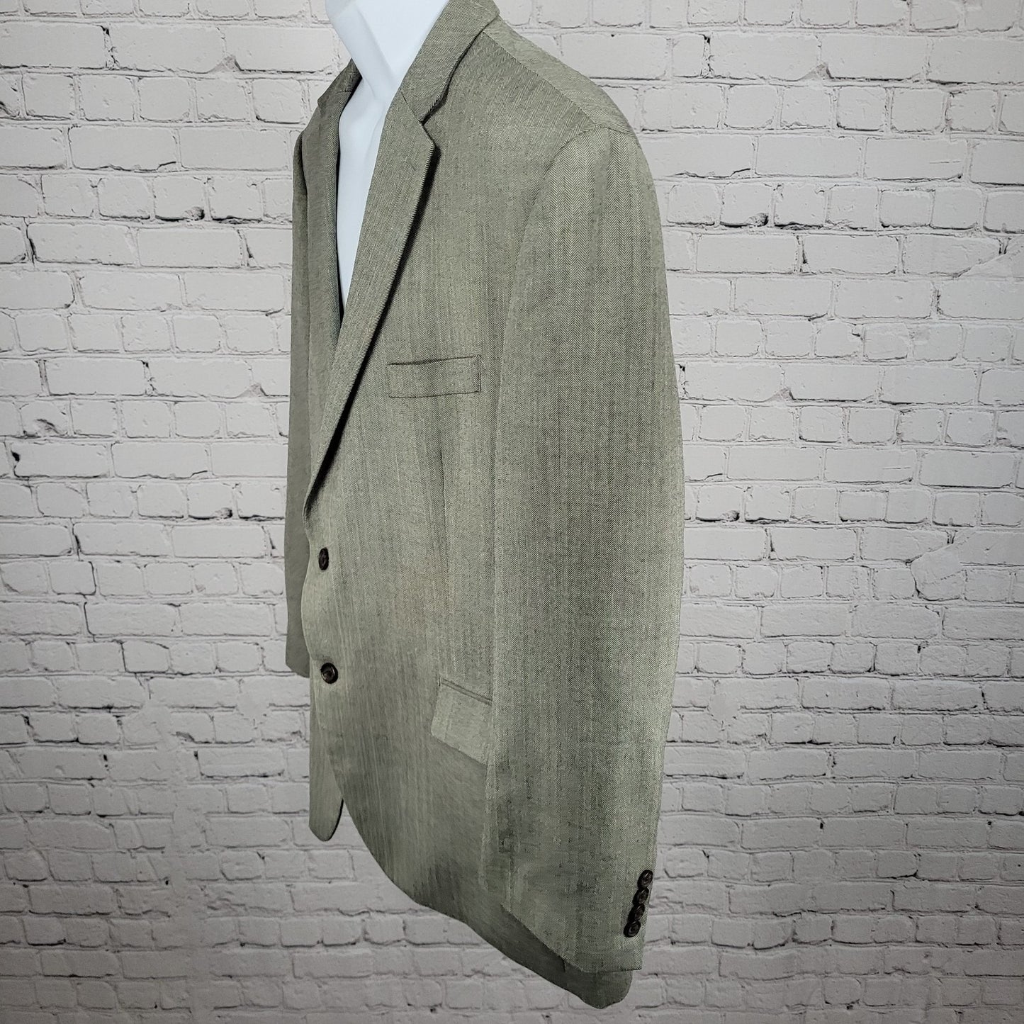 Lauren Ralph Lauren Grey Silk Wool Herringbone 2 Button Blazer Sport Coat 48R