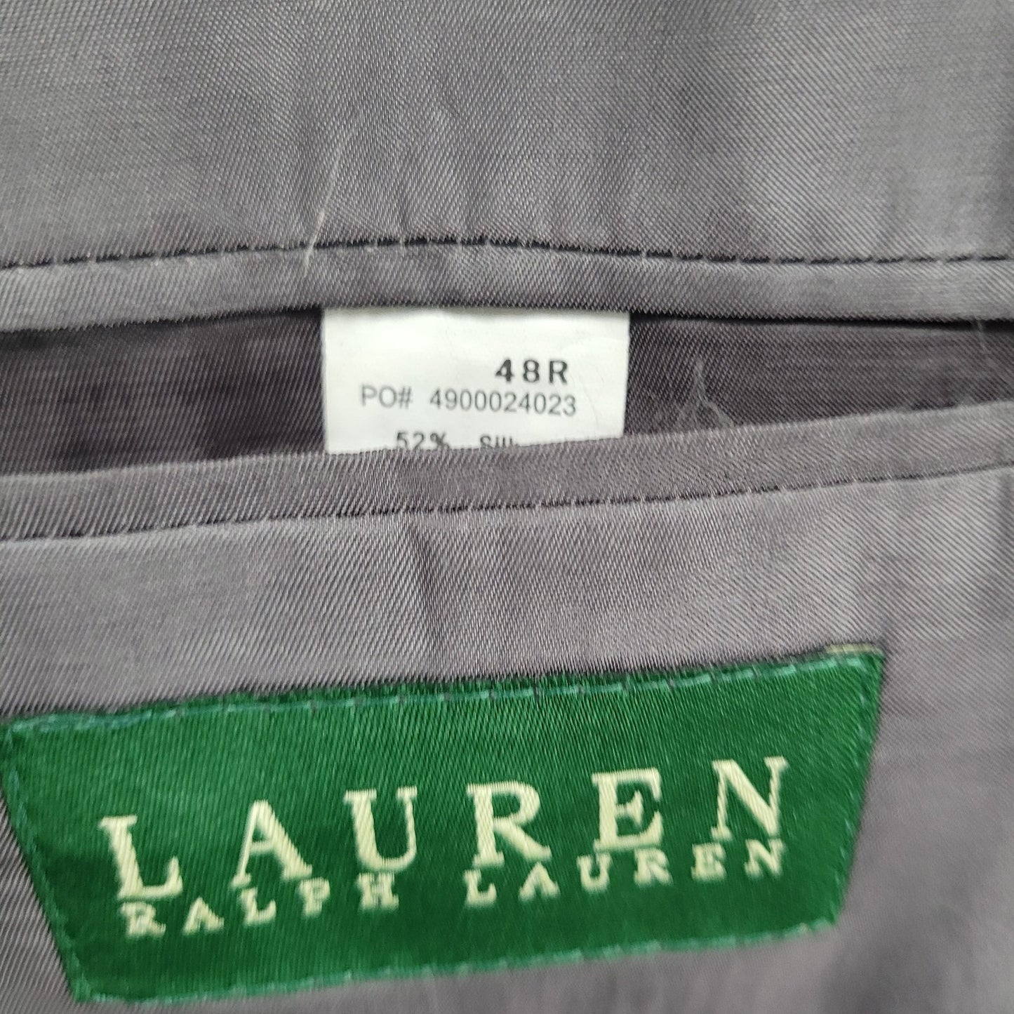 Lauren Ralph Lauren Grey Silk Wool Herringbone 2 Button Blazer Sport Coat 48R