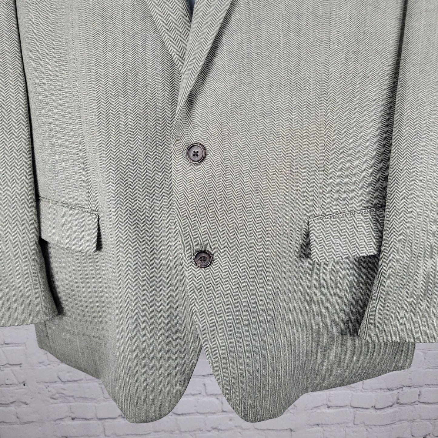 Lauren Ralph Lauren Grey Silk Wool Herringbone 2 Button Blazer Sport Coat 48R