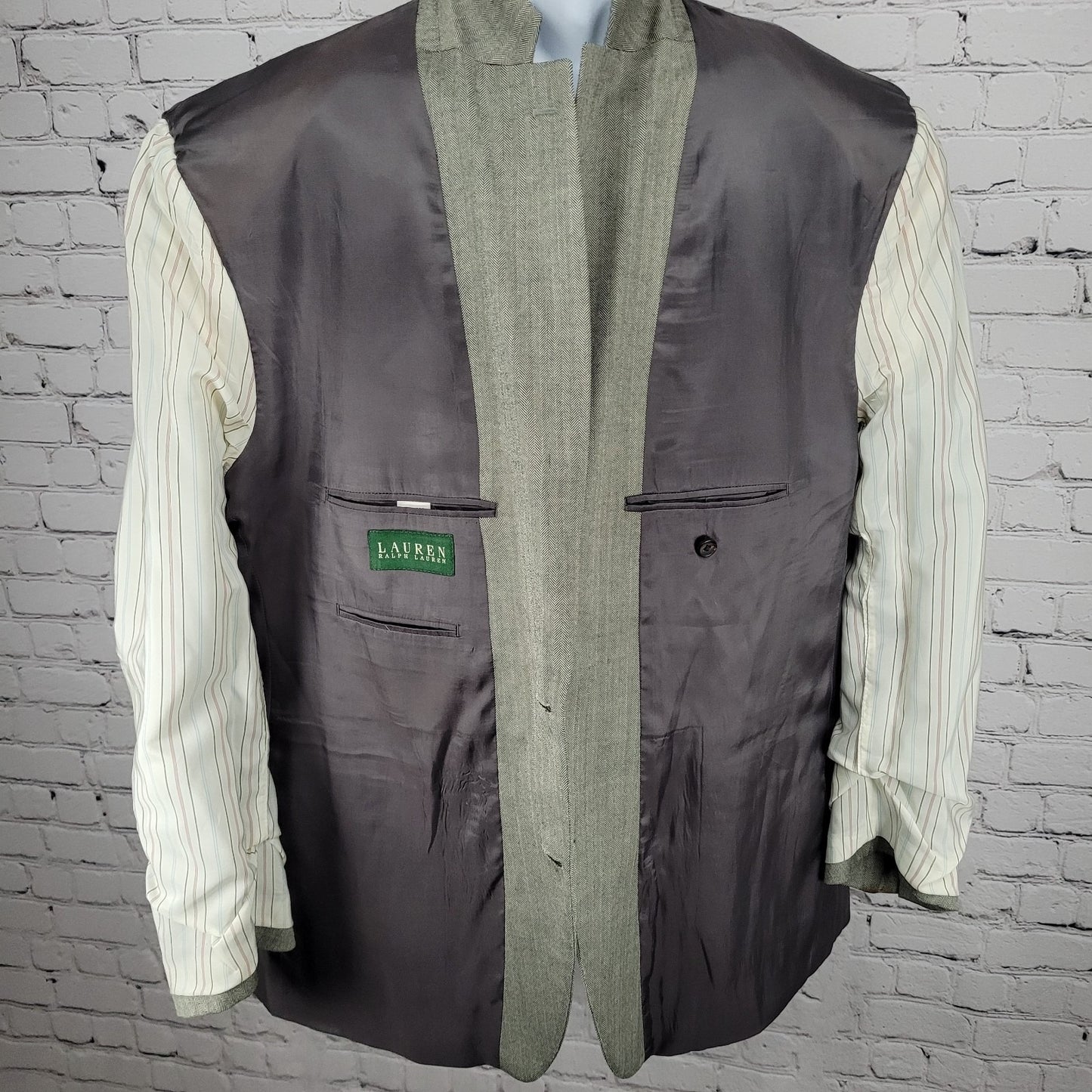 Lauren Ralph Lauren Grey Silk Wool Herringbone 2 Button Blazer Sport Coat 48R