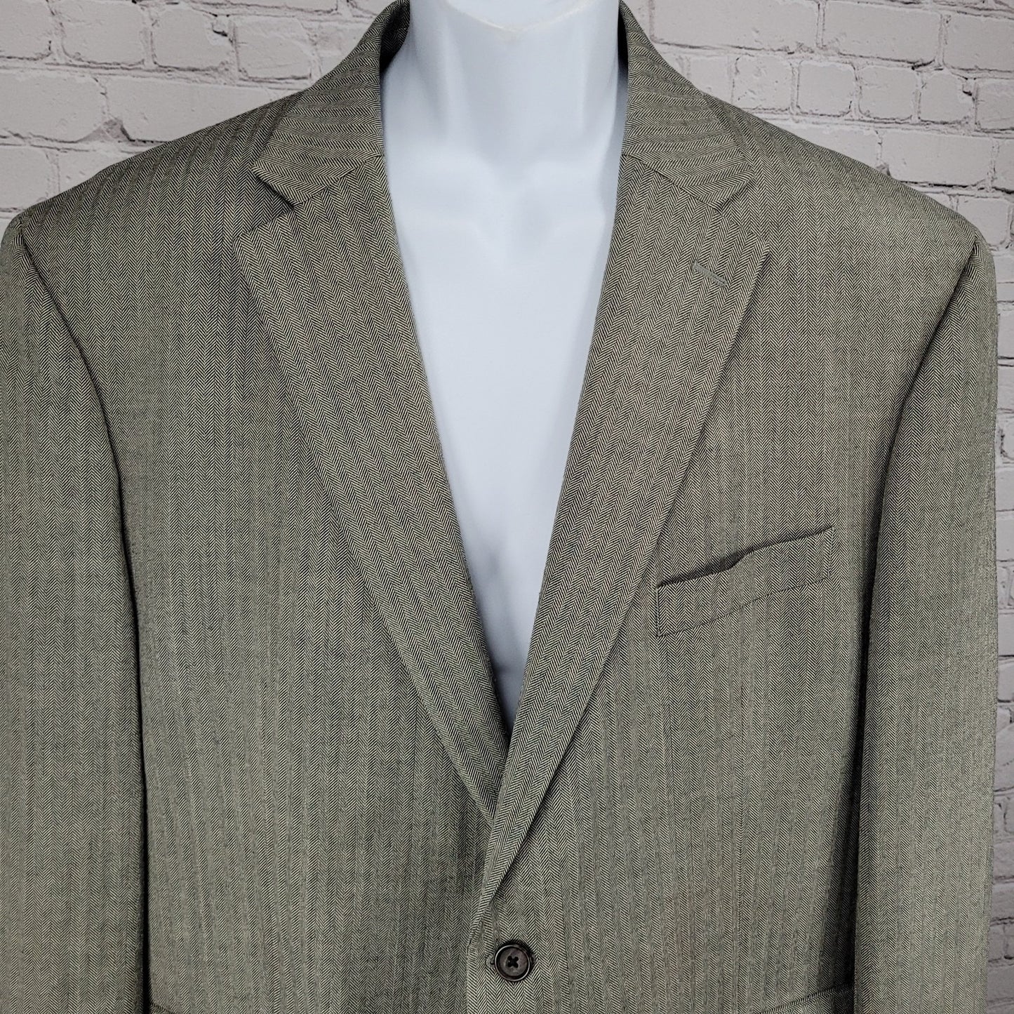 Lauren Ralph Lauren Grey Silk Wool Herringbone 2 Button Blazer Sport Coat 48R