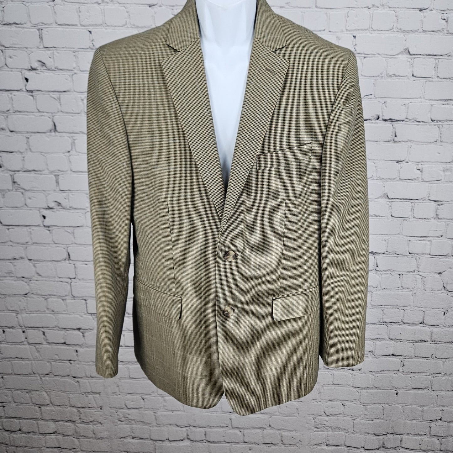 Tasso Elba Tan Black Houndstooth 2 Button Vented Notch Blazer Sport Coat 40R