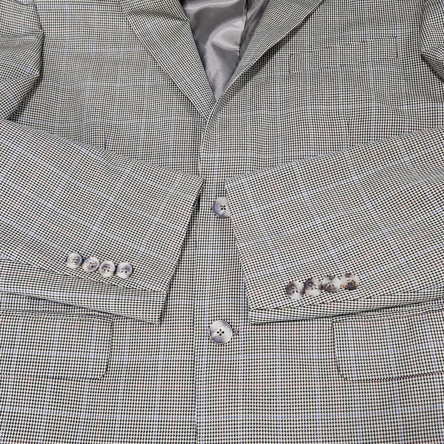 Tasso Elba Tan Black Houndstooth 2 Button Vented Notch Blazer Sport Coat 40R