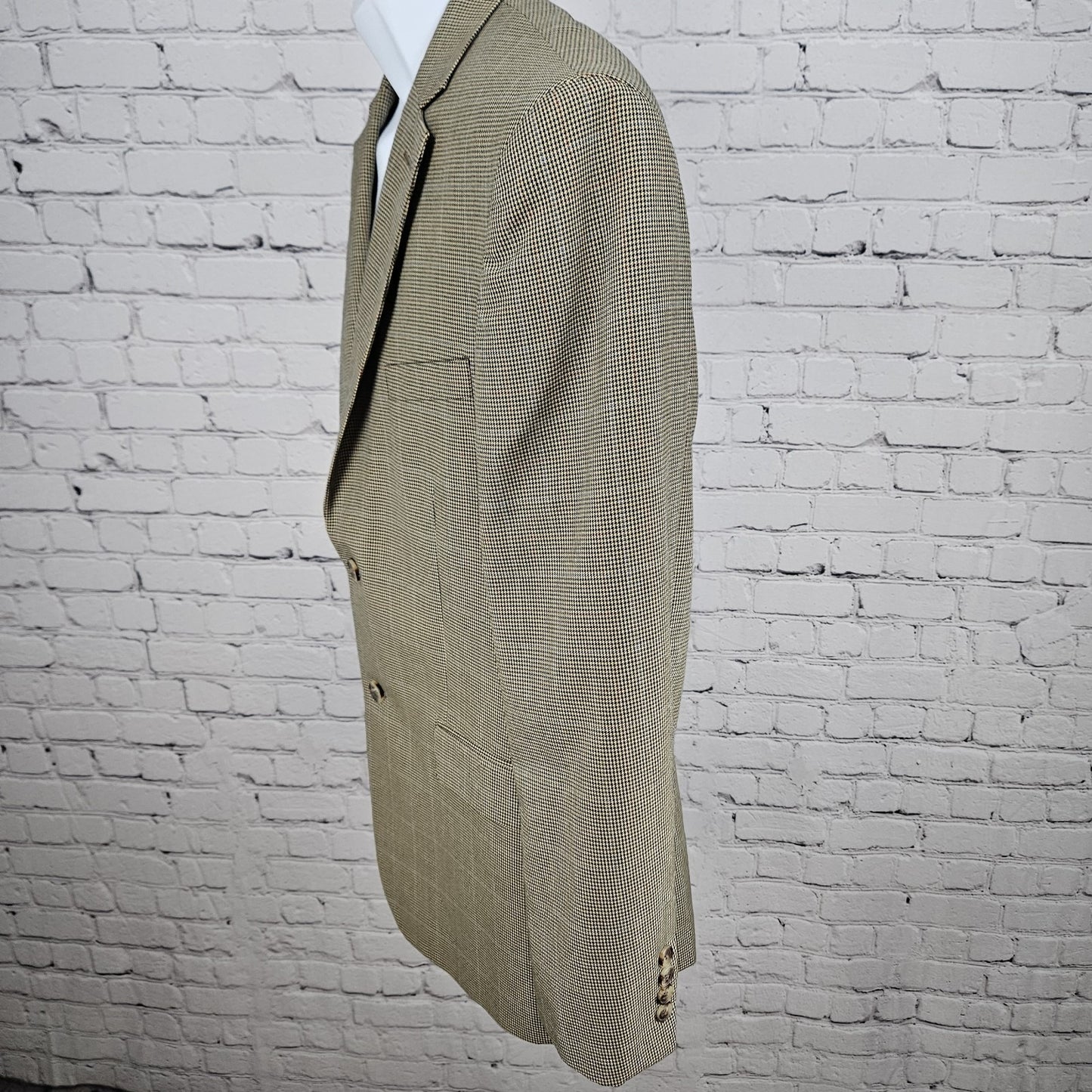 Tasso Elba Tan Black Houndstooth 2 Button Vented Notch Blazer Sport Coat 40R