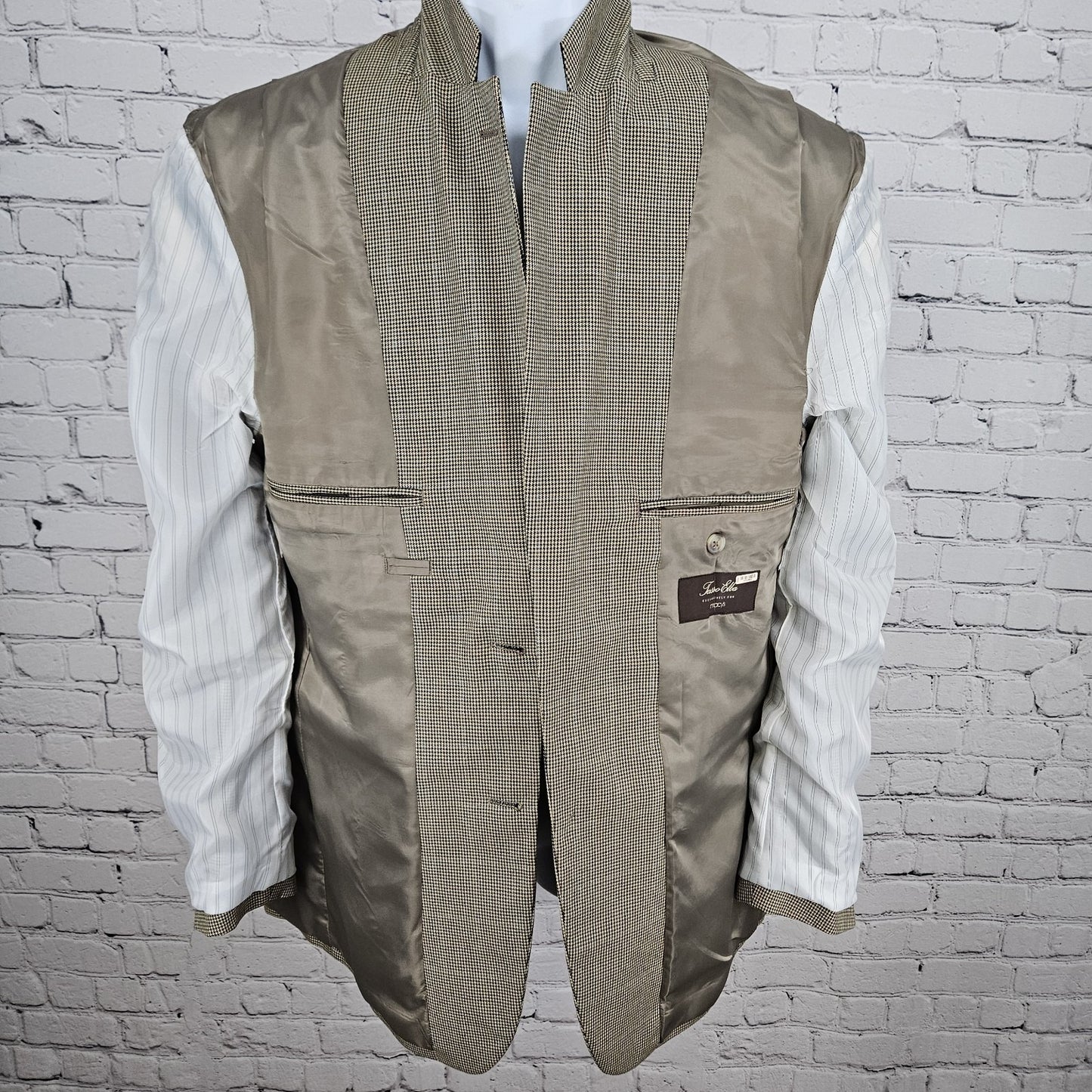 Tasso Elba Tan Black Houndstooth 2 Button Vented Notch Blazer Sport Coat 40R