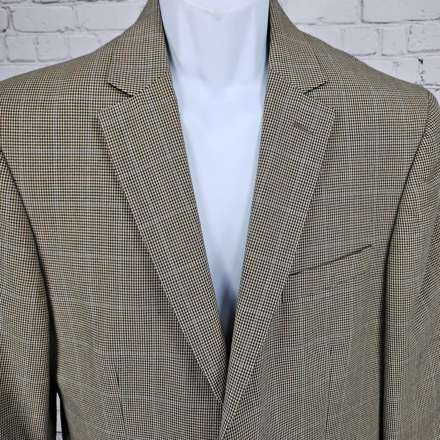 Tasso Elba Tan Black Houndstooth 2 Button Vented Notch Blazer Sport Coat 40R