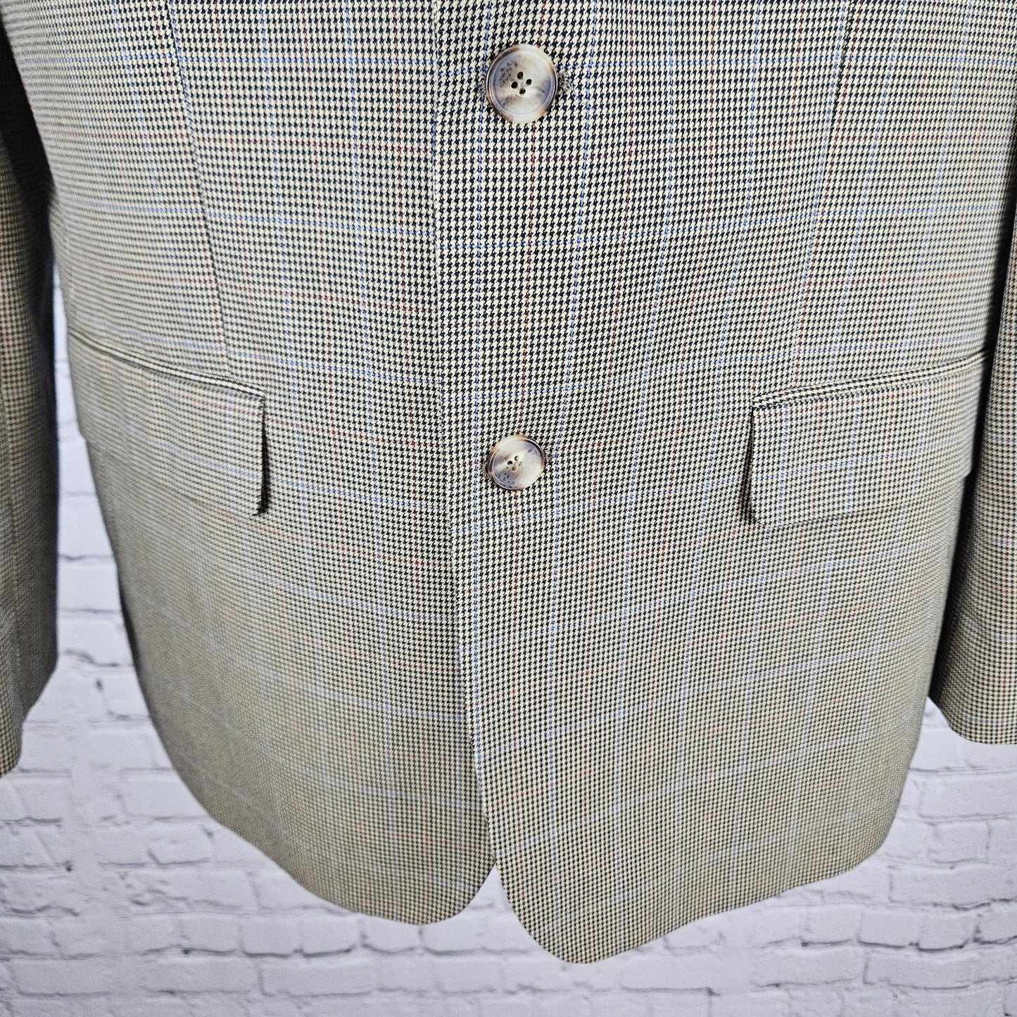Tasso Elba Tan Black Houndstooth 2 Button Vented Notch Blazer Sport Coat 40R