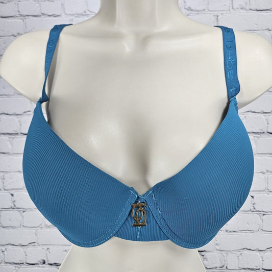 Bebe Blue Ribbed T Shirt Underwired Support Bra Size 38DD
