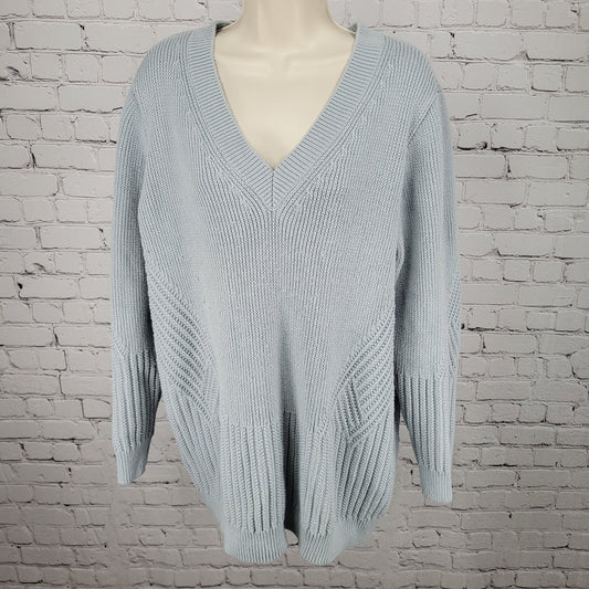 Athleta Blue Heavyweight Knit V Neck Long Sleeve Pullover Sweater Size XL