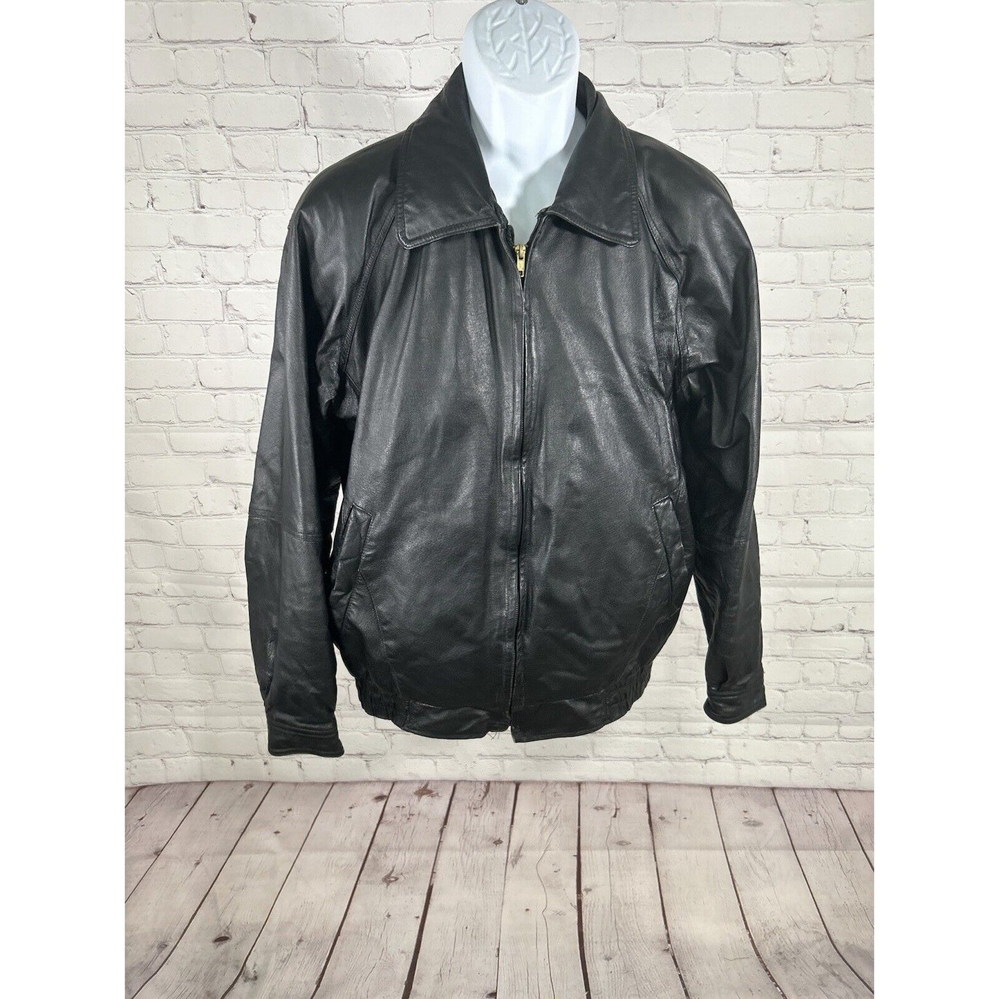 Monte Carlo Black Genuine Leather Full Zip Men’s Motorcycle Jacket Pockets M