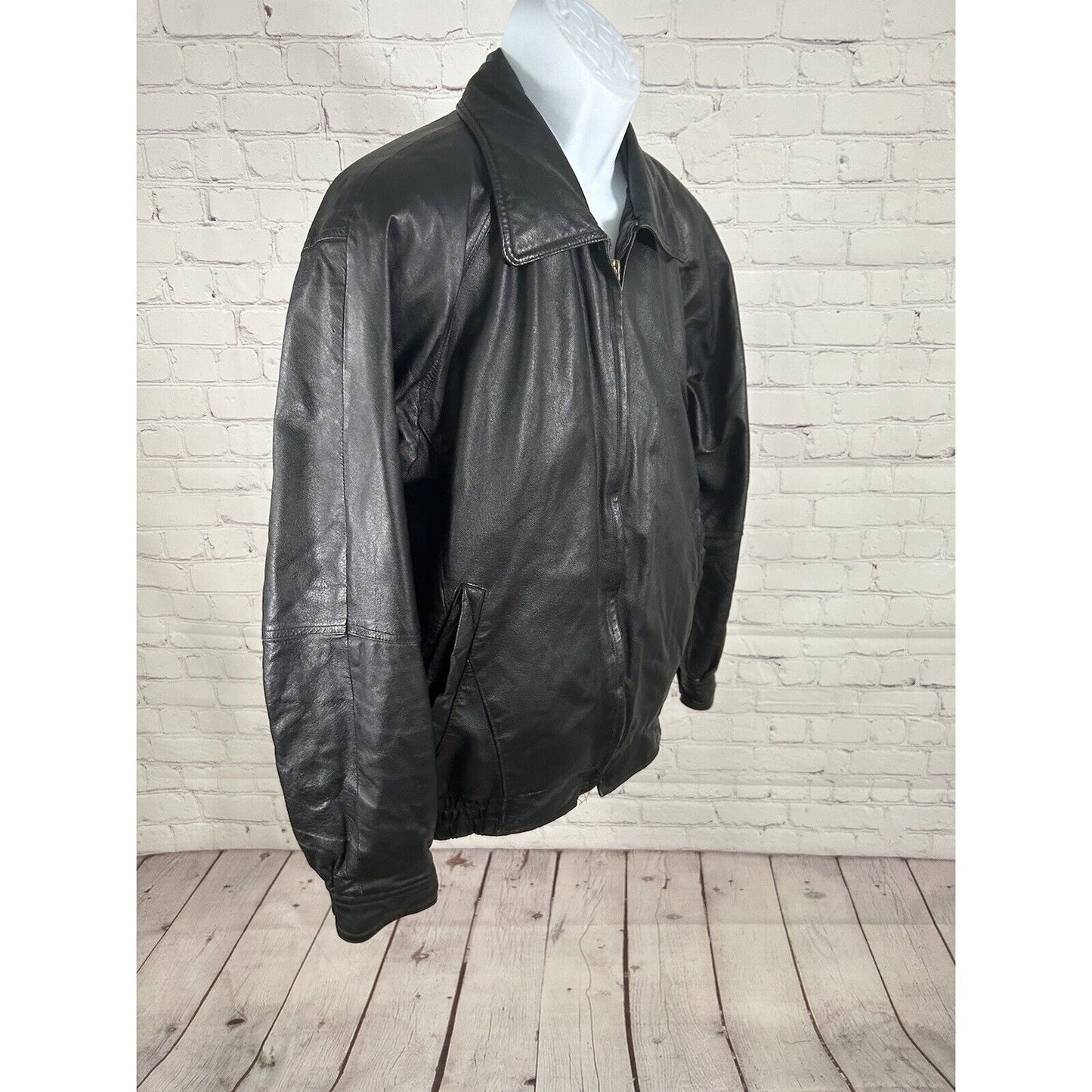Monte Carlo Black Genuine Leather Full Zip Men’s Motorcycle Jacket Pockets M