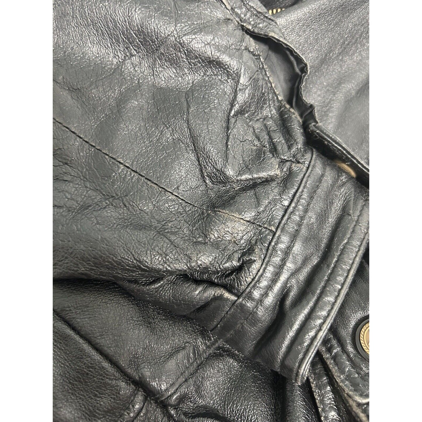 Monte Carlo Black Genuine Leather Full Zip Men’s Motorcycle Jacket Pockets M