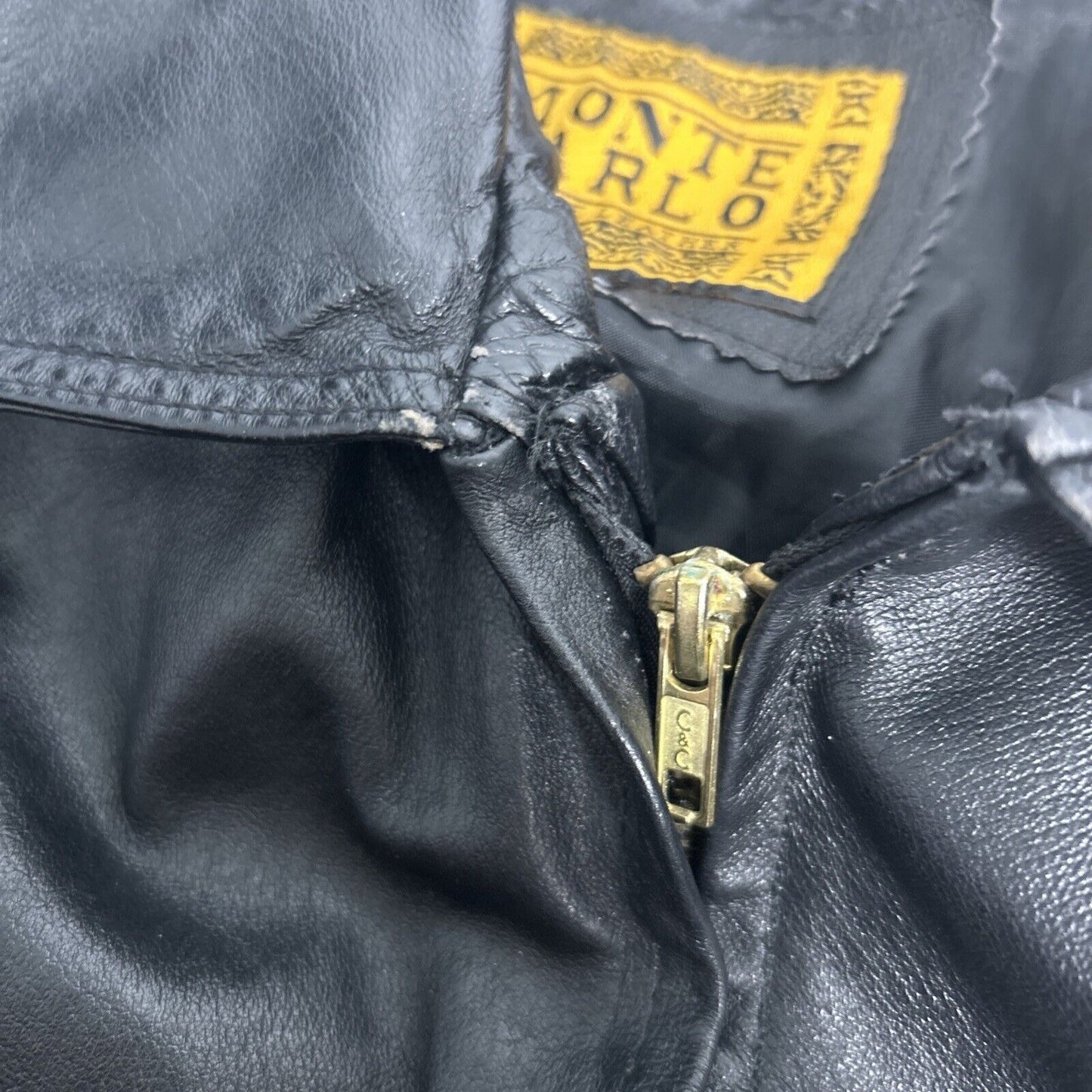 Monte Carlo Black Genuine Leather Full Zip Men’s Motorcycle Jacket Pockets M