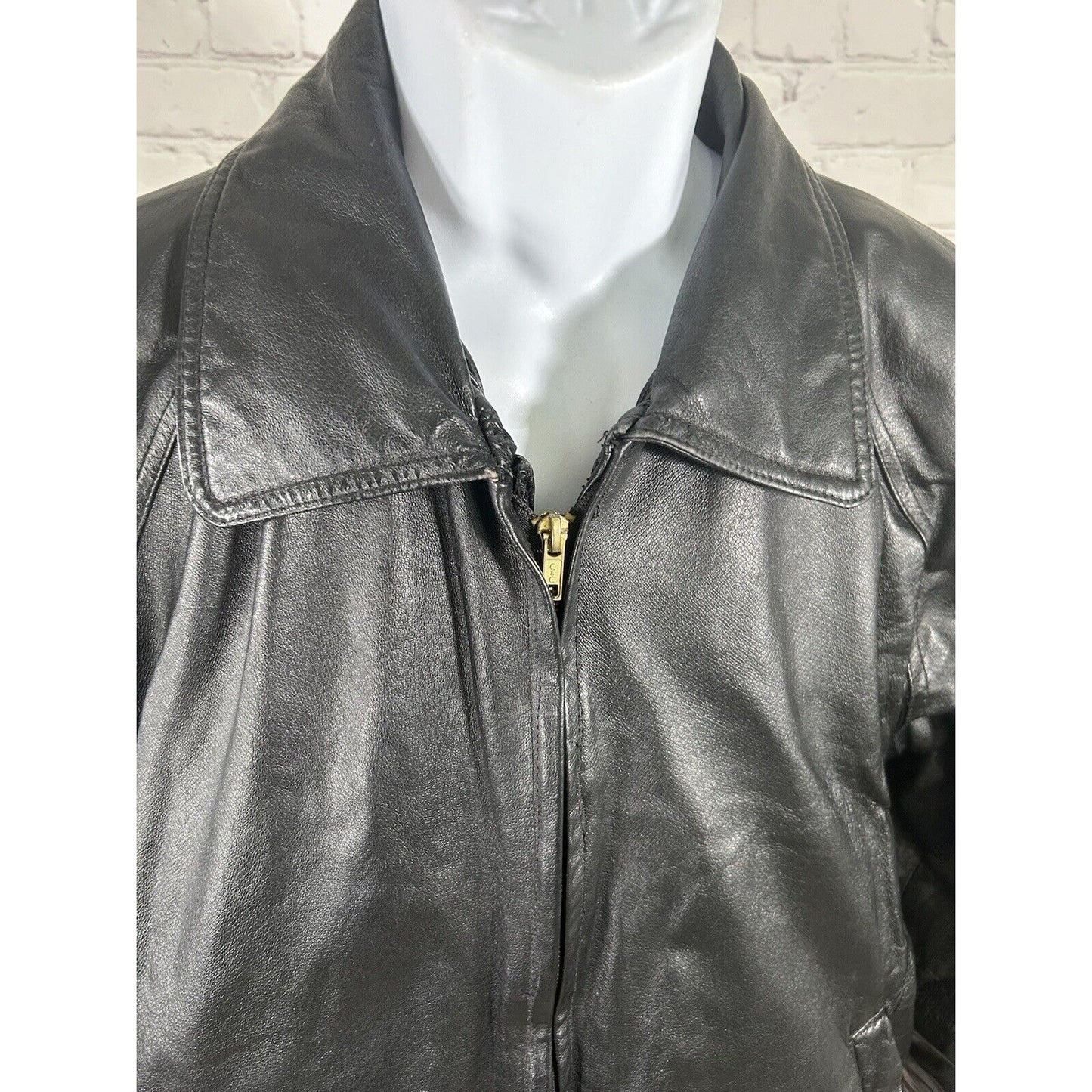 Monte Carlo Black Genuine Leather Full Zip Men’s Motorcycle Jacket Pockets M