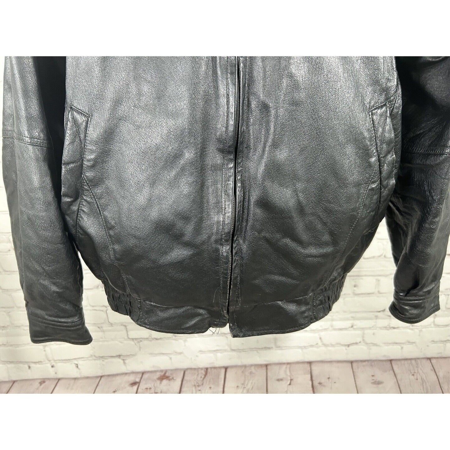 Monte Carlo Black Genuine Leather Full Zip Men’s Motorcycle Jacket Pockets M