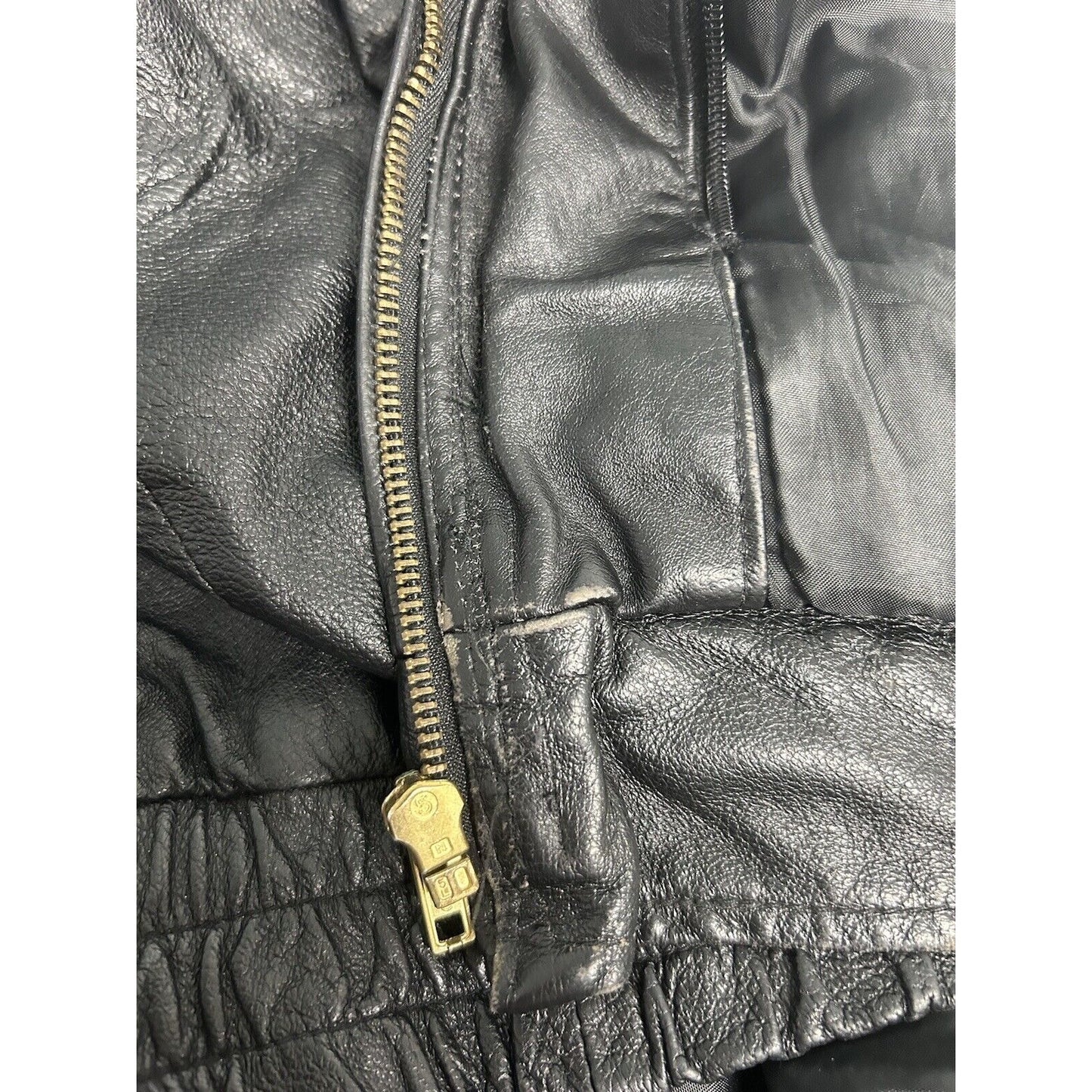 Monte Carlo Black Genuine Leather Full Zip Men’s Motorcycle Jacket Pockets M