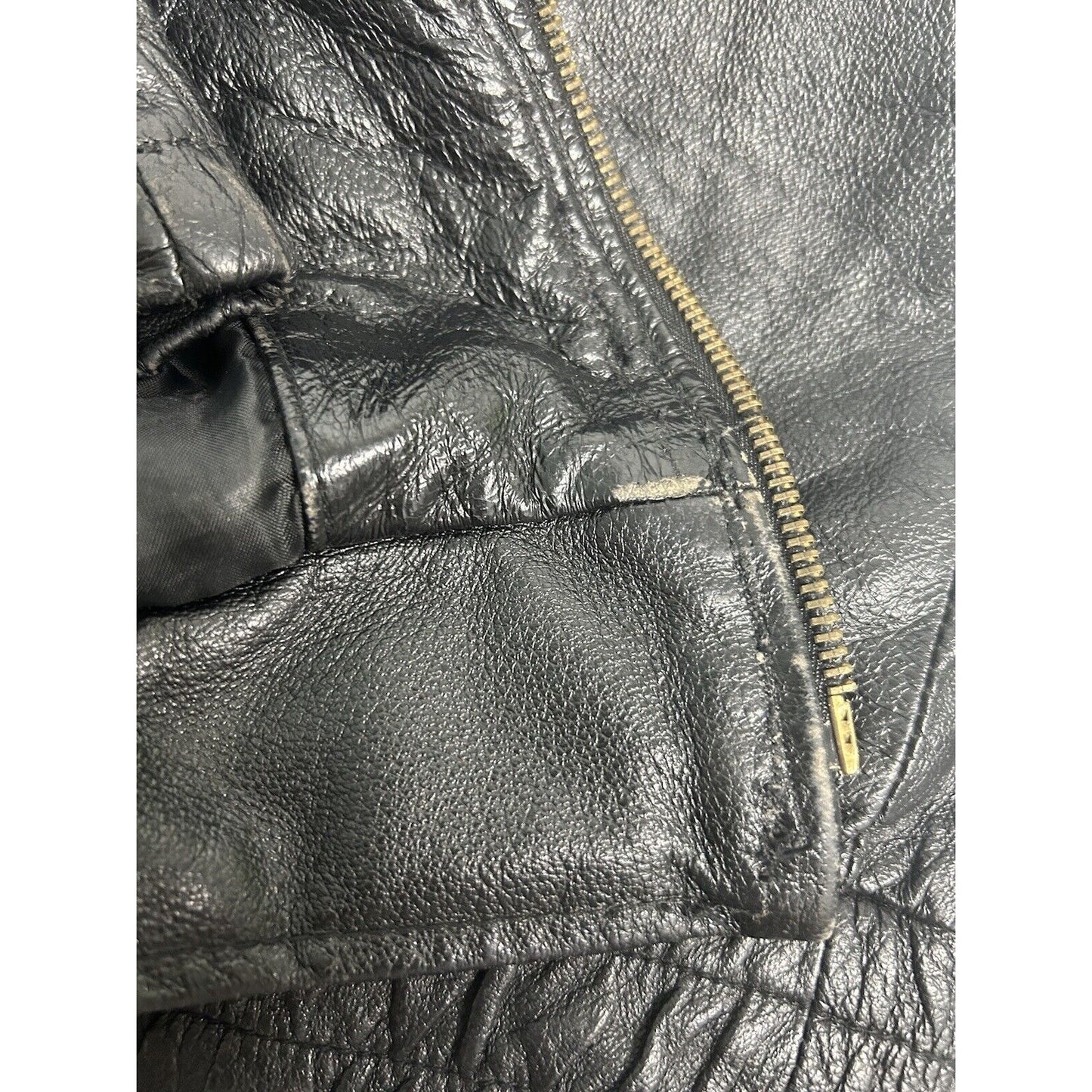 Monte Carlo Black Genuine Leather Full Zip Men’s Motorcycle Jacket Pockets M