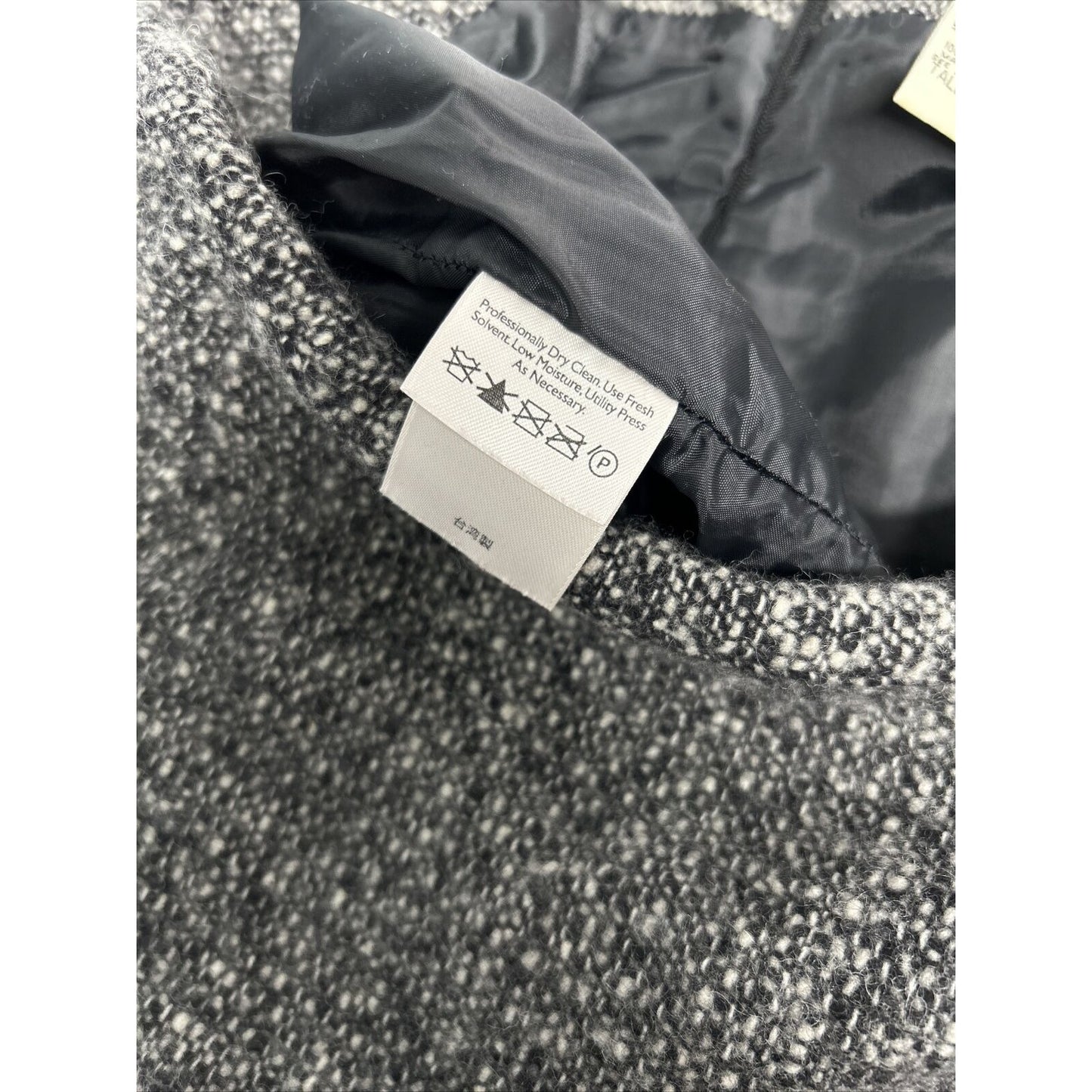 Eddie Bauer Wool Blend Black White Line Back Zip Midi Pencil Skirt 14 Tall