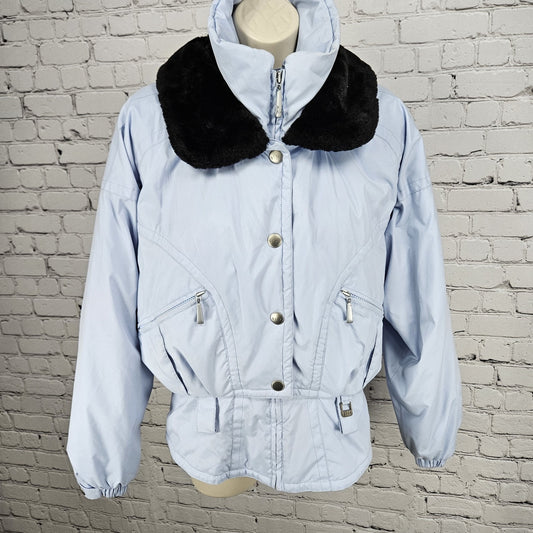 VTG Ossi Skiwear Blue Faux Fur Collar Insulated Full Zip Inner Pocket Jacket 8