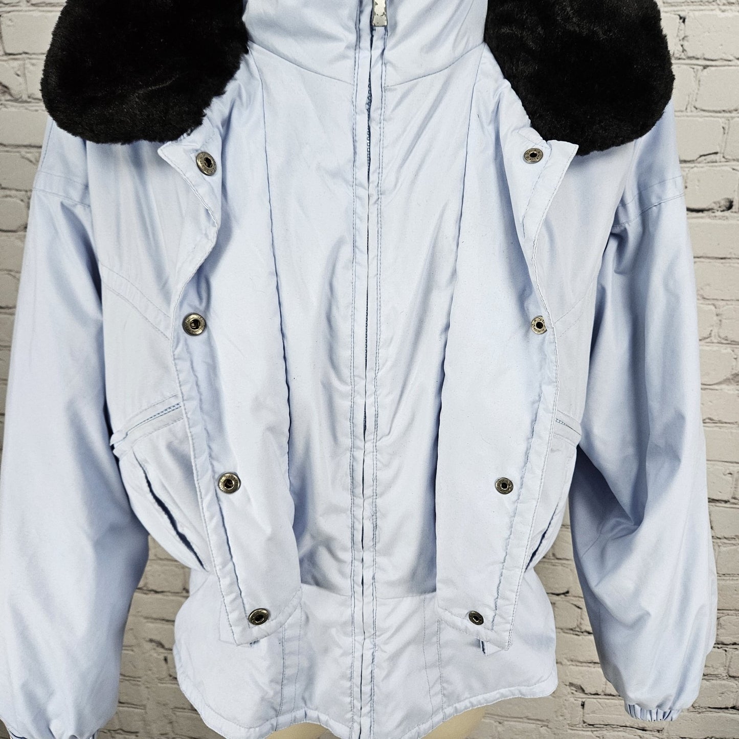 VTG Ossi Skiwear Blue Faux Fur Collar Insulated Full Zip Inner Pocket Jacket 8