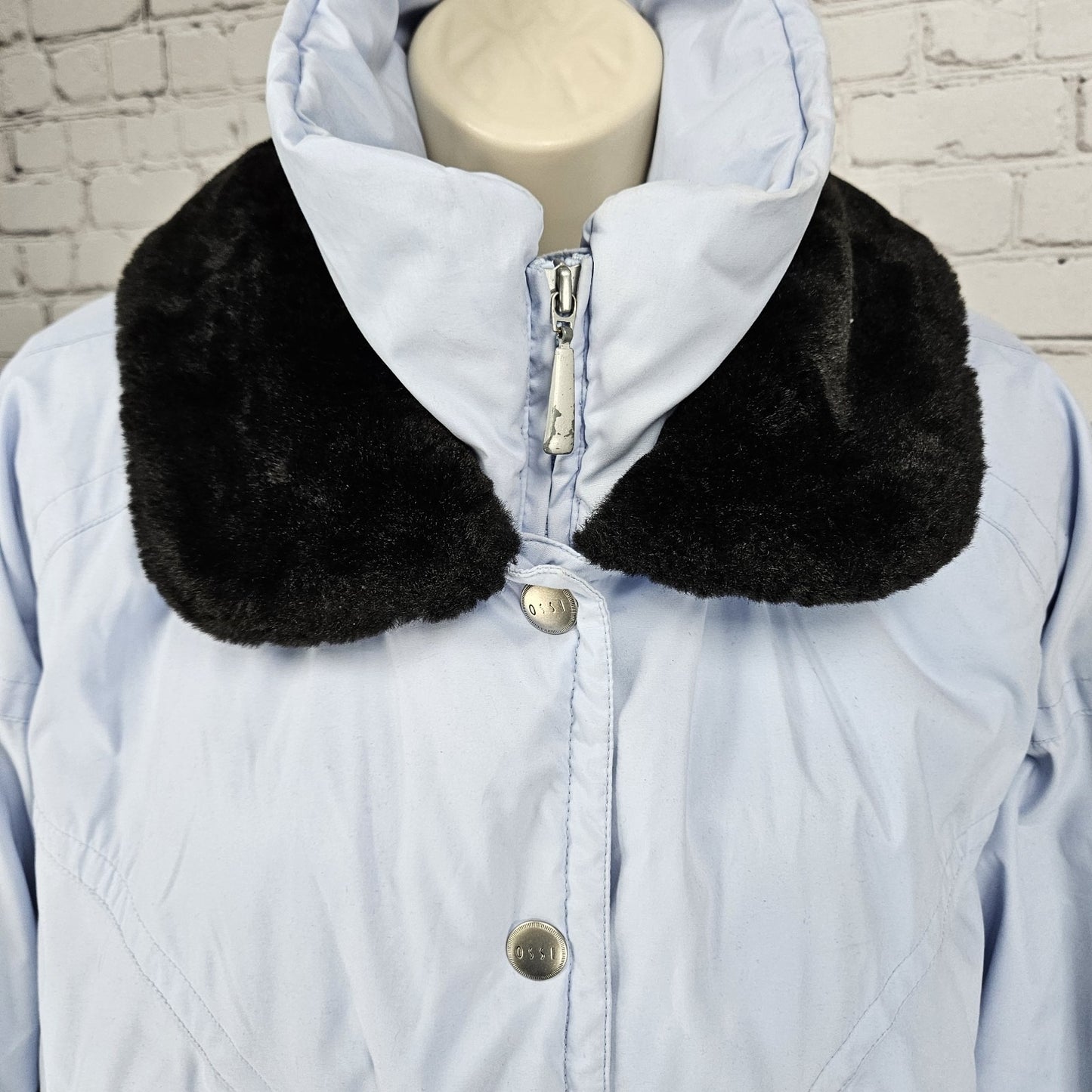 VTG Ossi Skiwear Blue Faux Fur Collar Insulated Full Zip Inner Pocket Jacket 8
