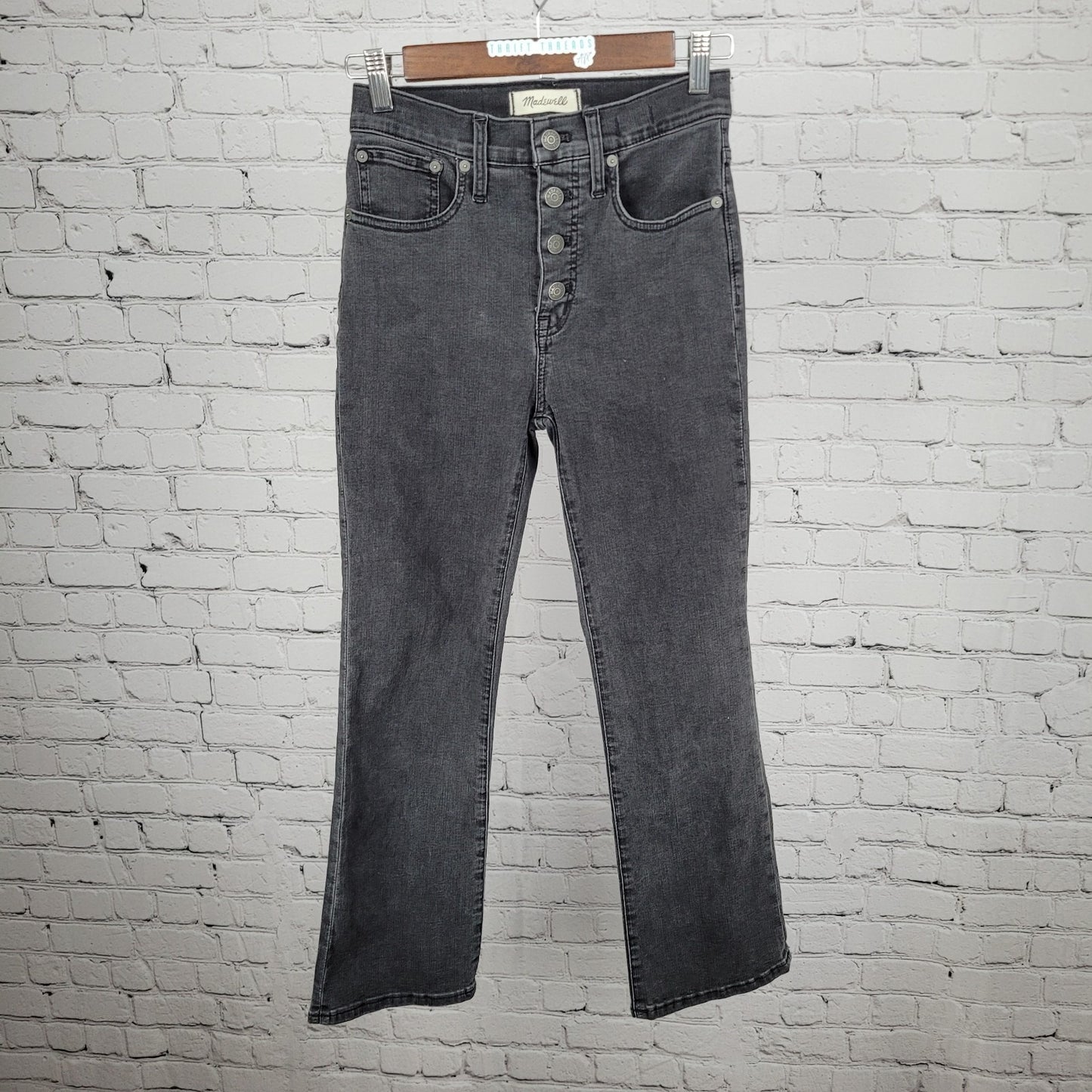Madewell Grey Cali Demi Boot Button Fly Mid Rise Crop Denim Jeans 25 (25x26)