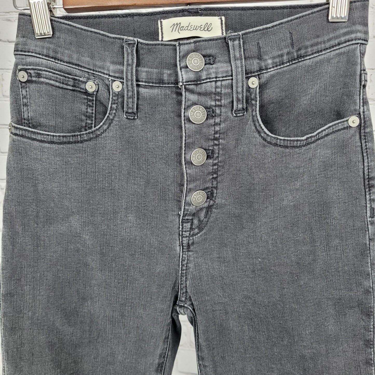 Madewell Grey Cali Demi Boot Button Fly Mid Rise Crop Denim Jeans 25 (25x26)
