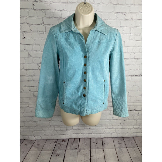 VTG North Style 100% Leather Snap Close Collared Slit Pocket Jacket Womens S