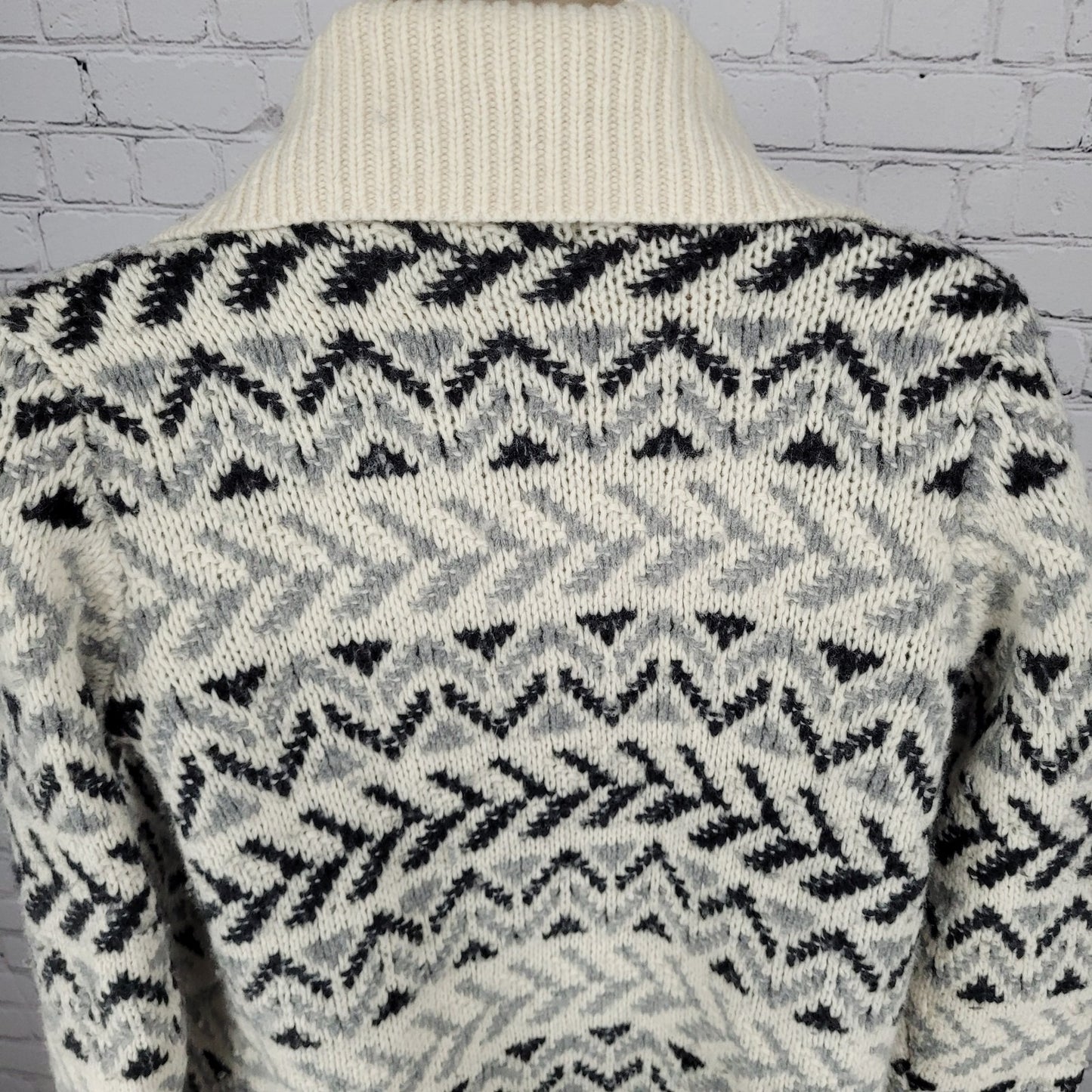 Ellen Tracy Lambswool Blend Ivory & Grey Geometric Open Cardigan Size Small S